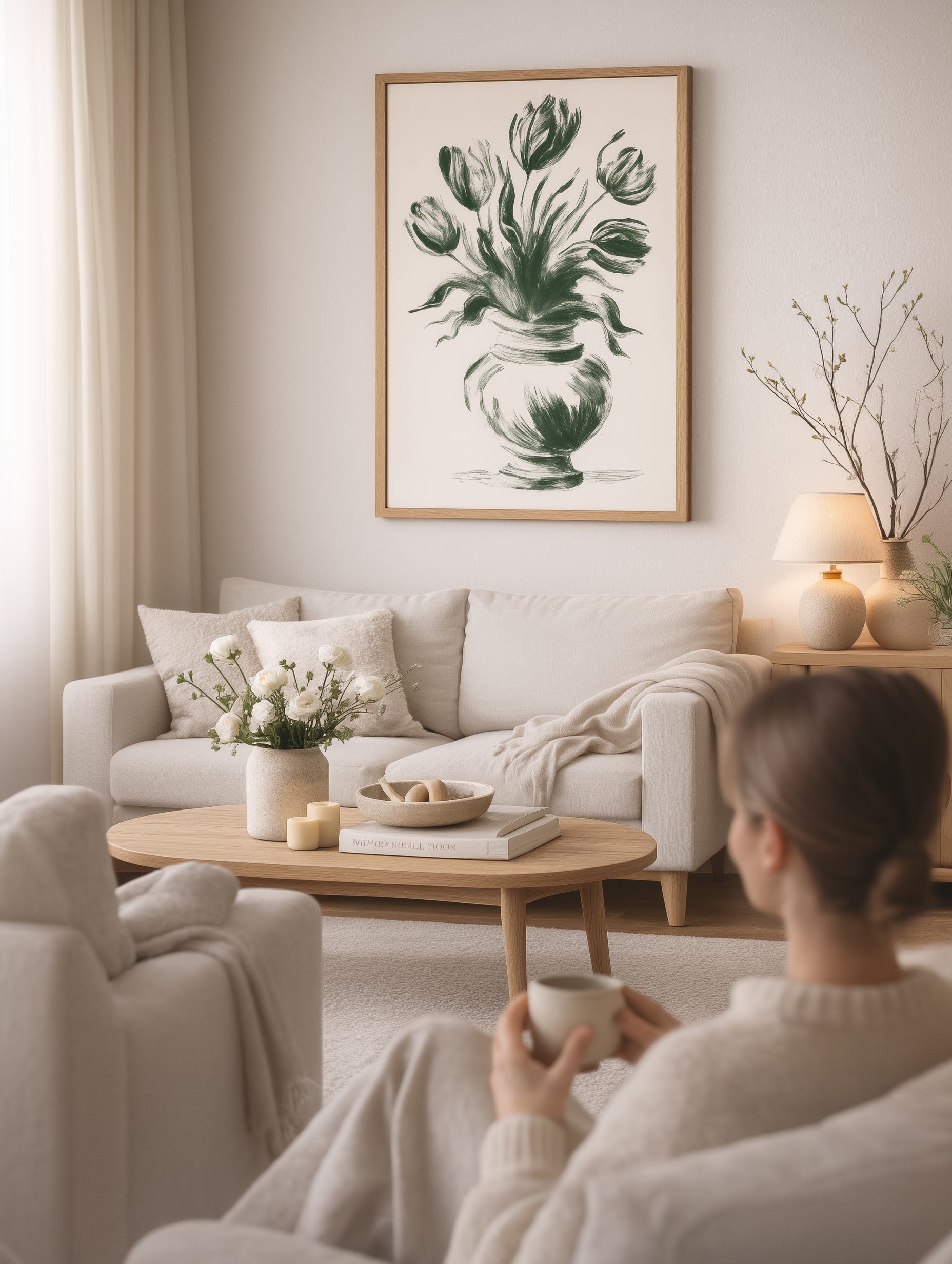 Green Tulips Vase Flower Art Print Mockup