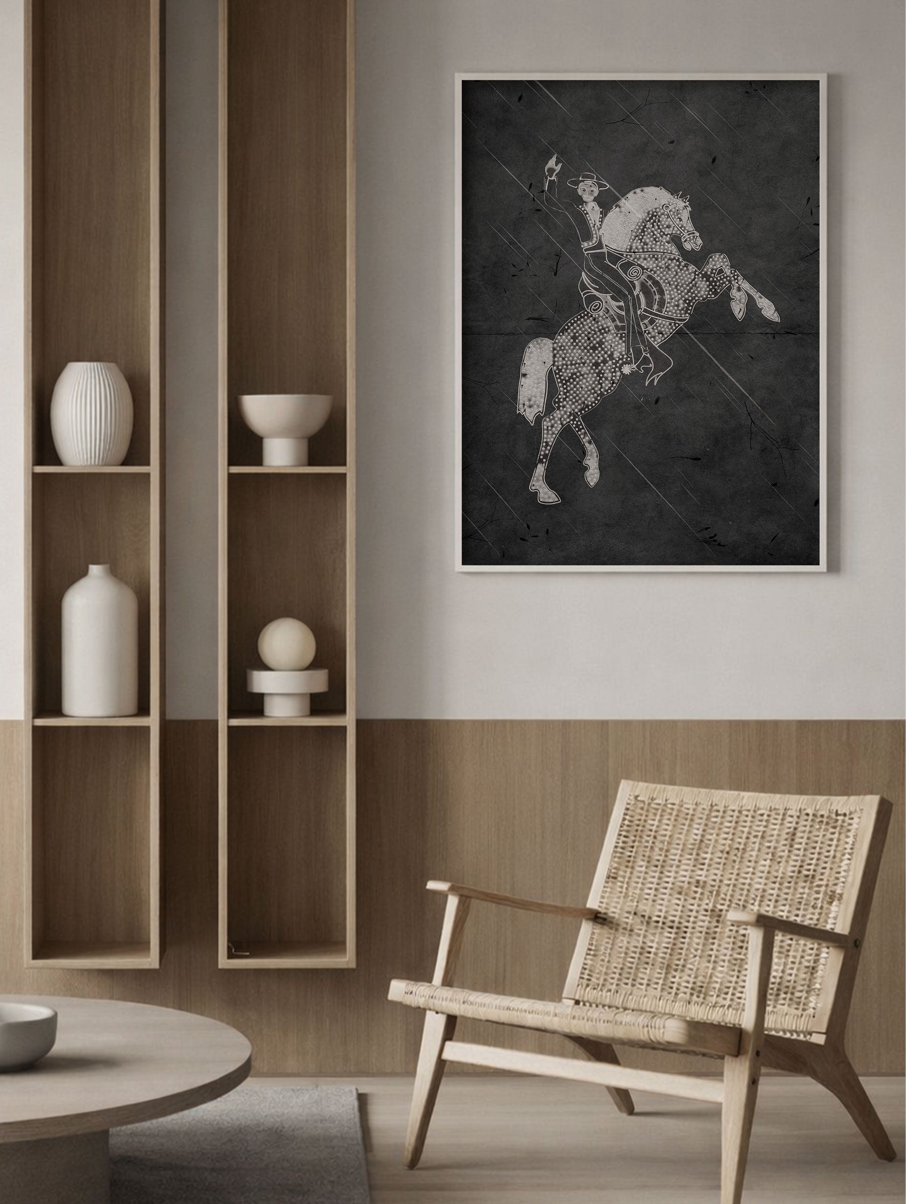 Första huset i en bosättning abstrakt konsttryck