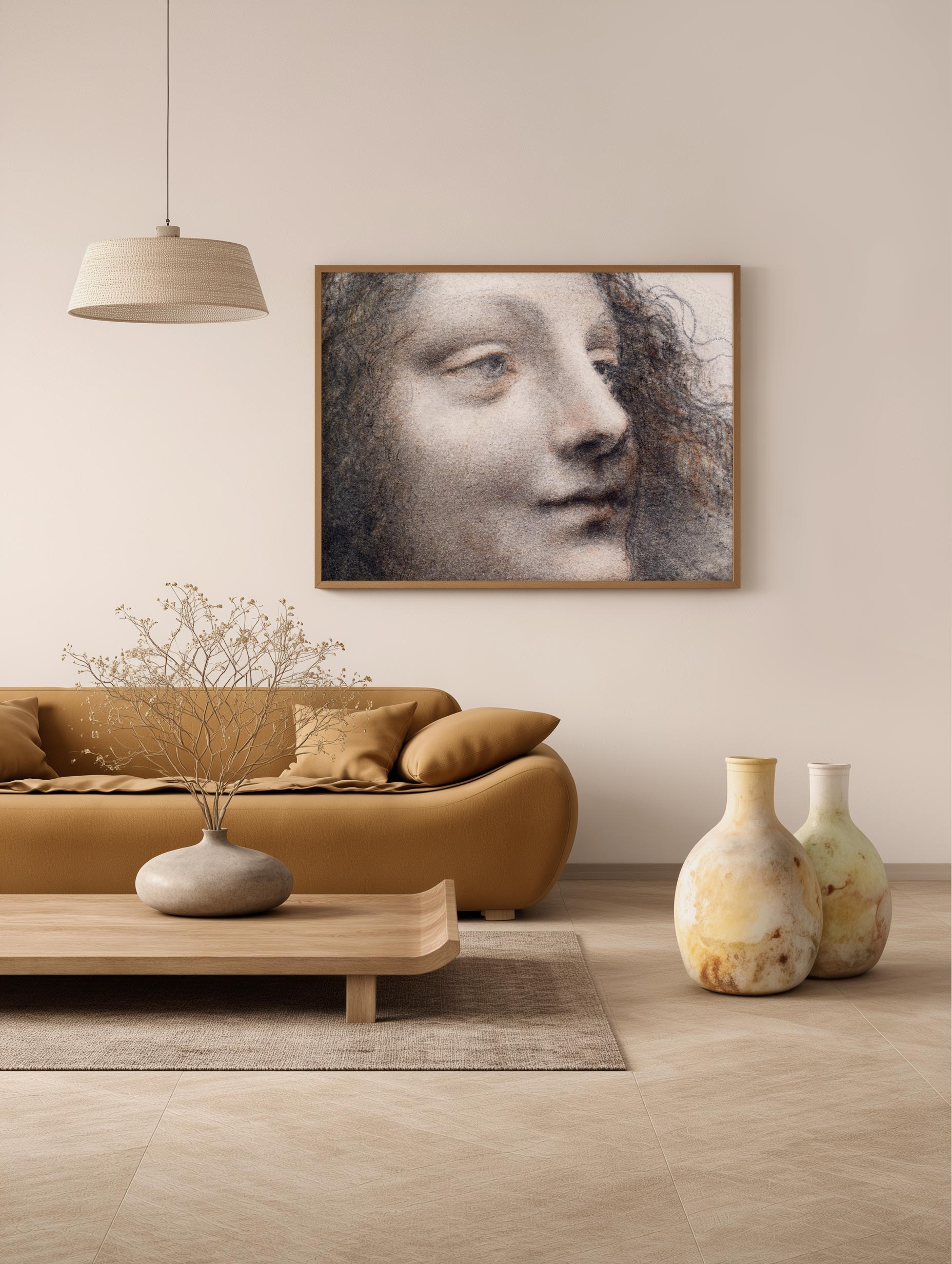 The Head of the Virgin in Three-Quarter View Facing Right Leonardo Da Vinci Art Print Mockup