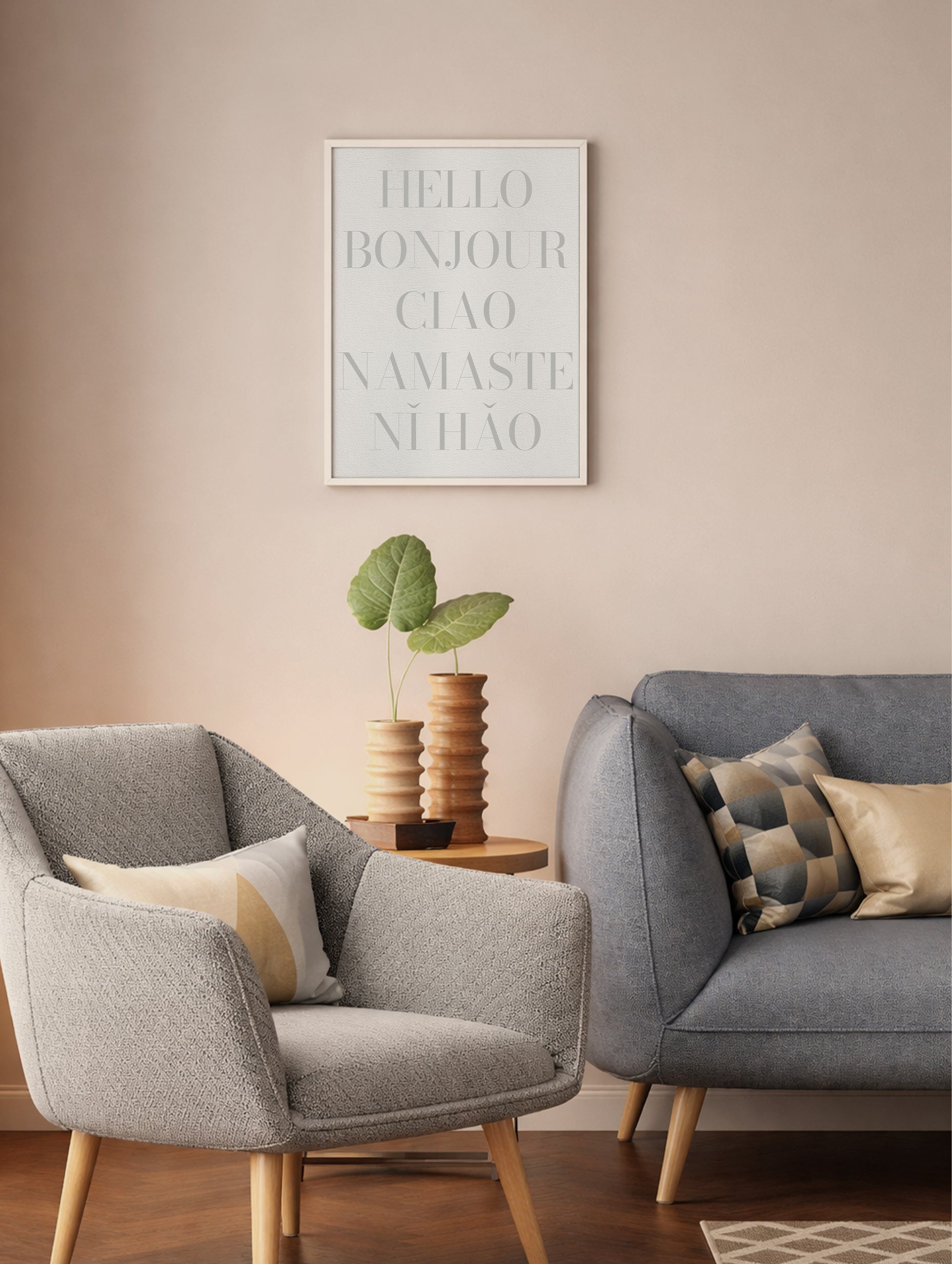 Hello Bonjour Ciao Namaste Ni Håo Typography Mockup