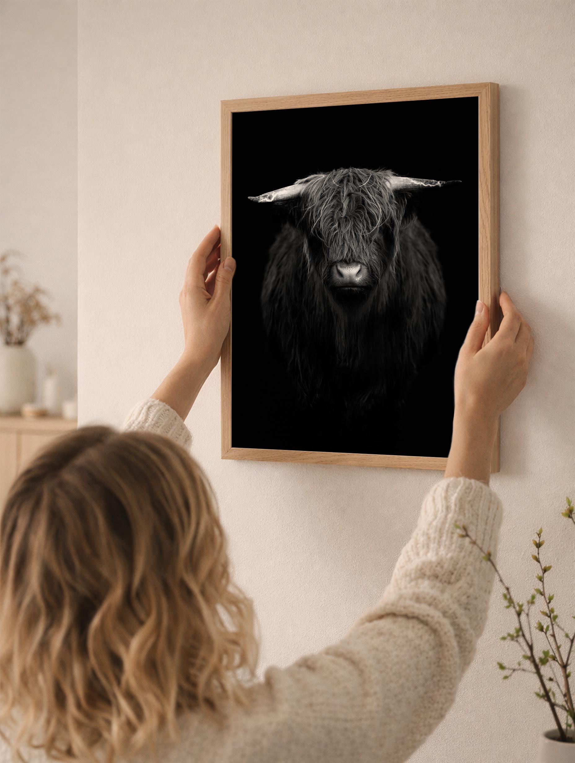 Highland Cow Black and White Poster Mockup
