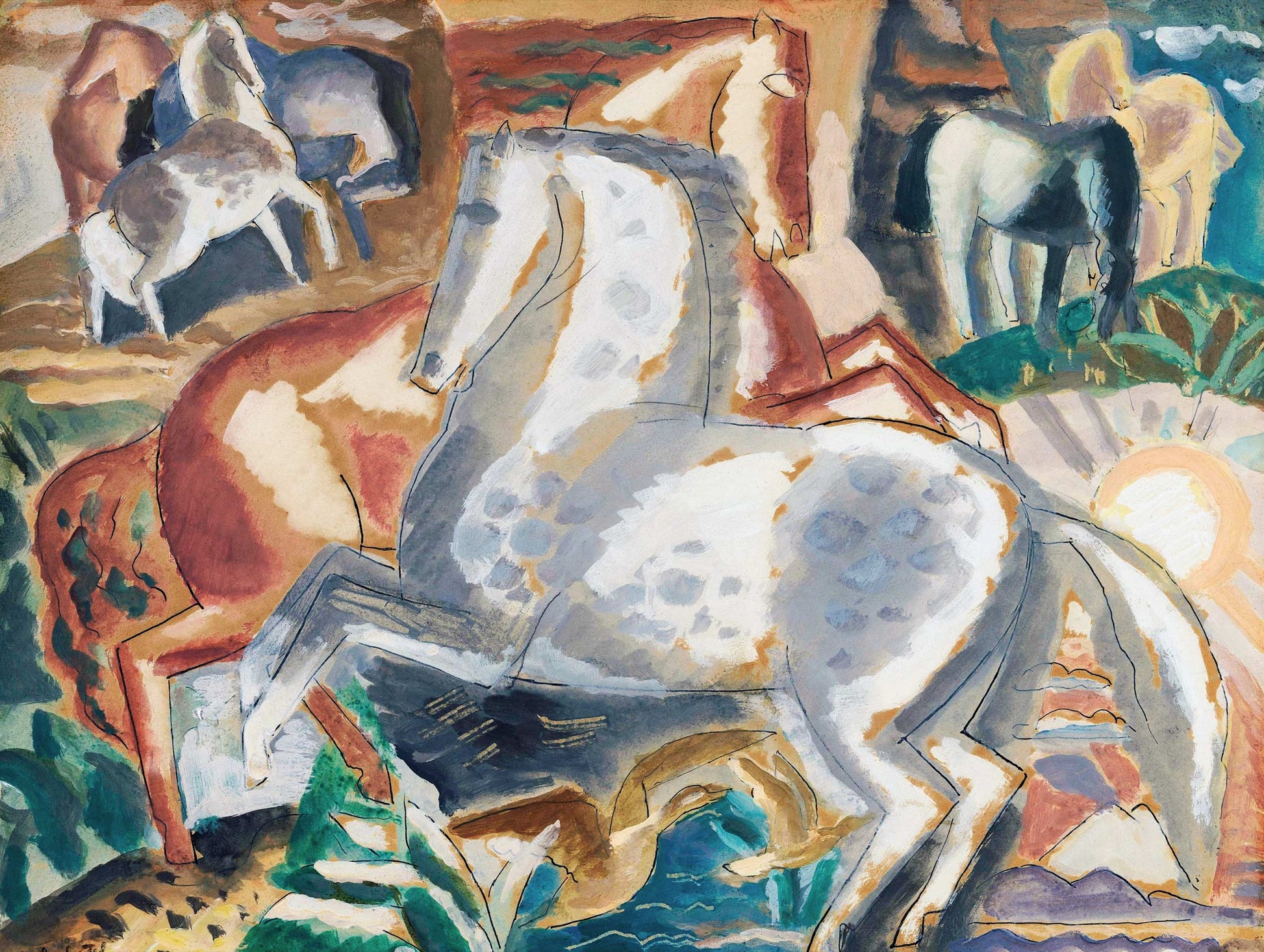 Horses in landscape Leo Gestel Animal Art Print