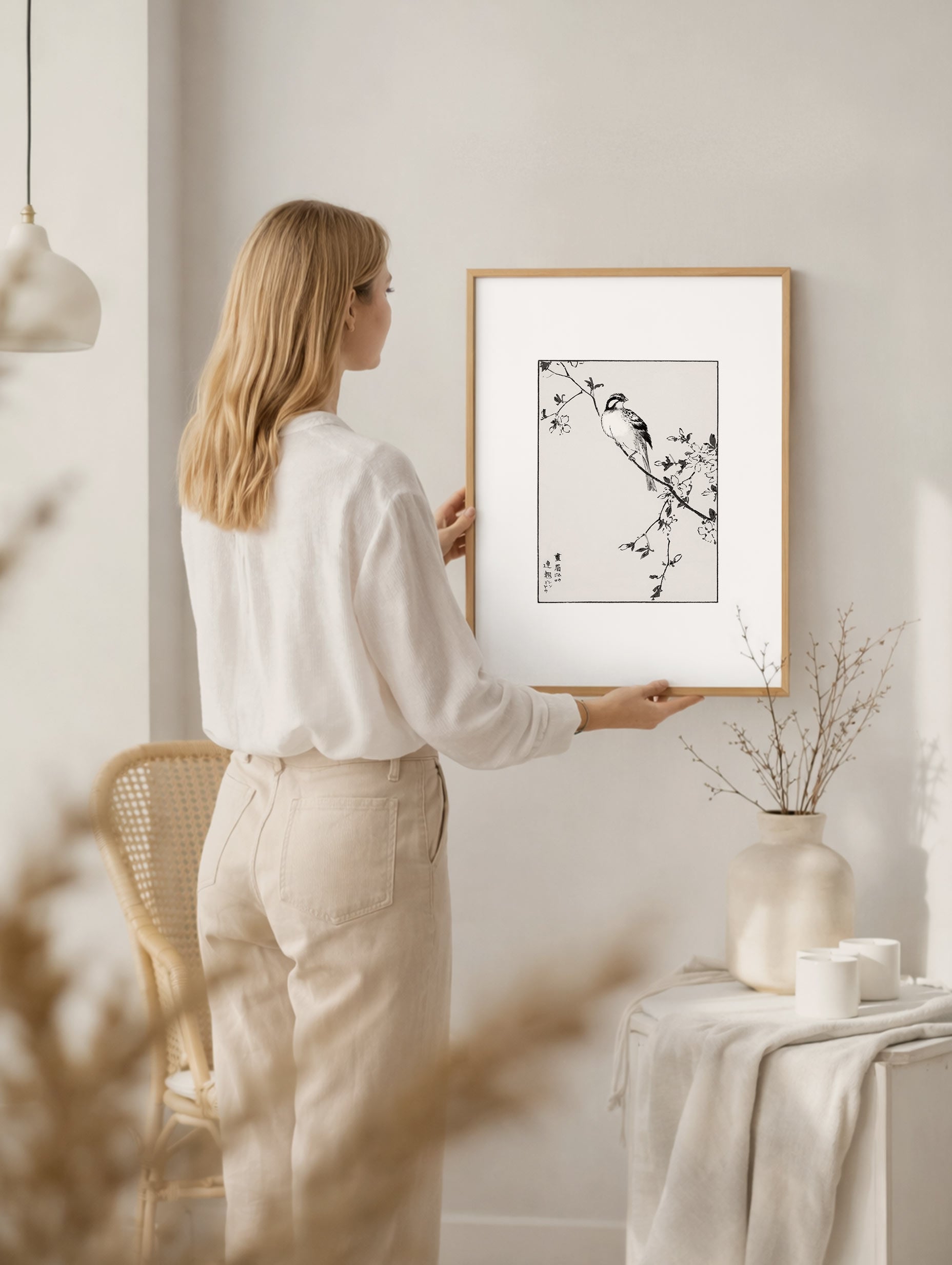 Japanese Meadow Bunting and Golden Ball Numata Kashu Art Print Mockup