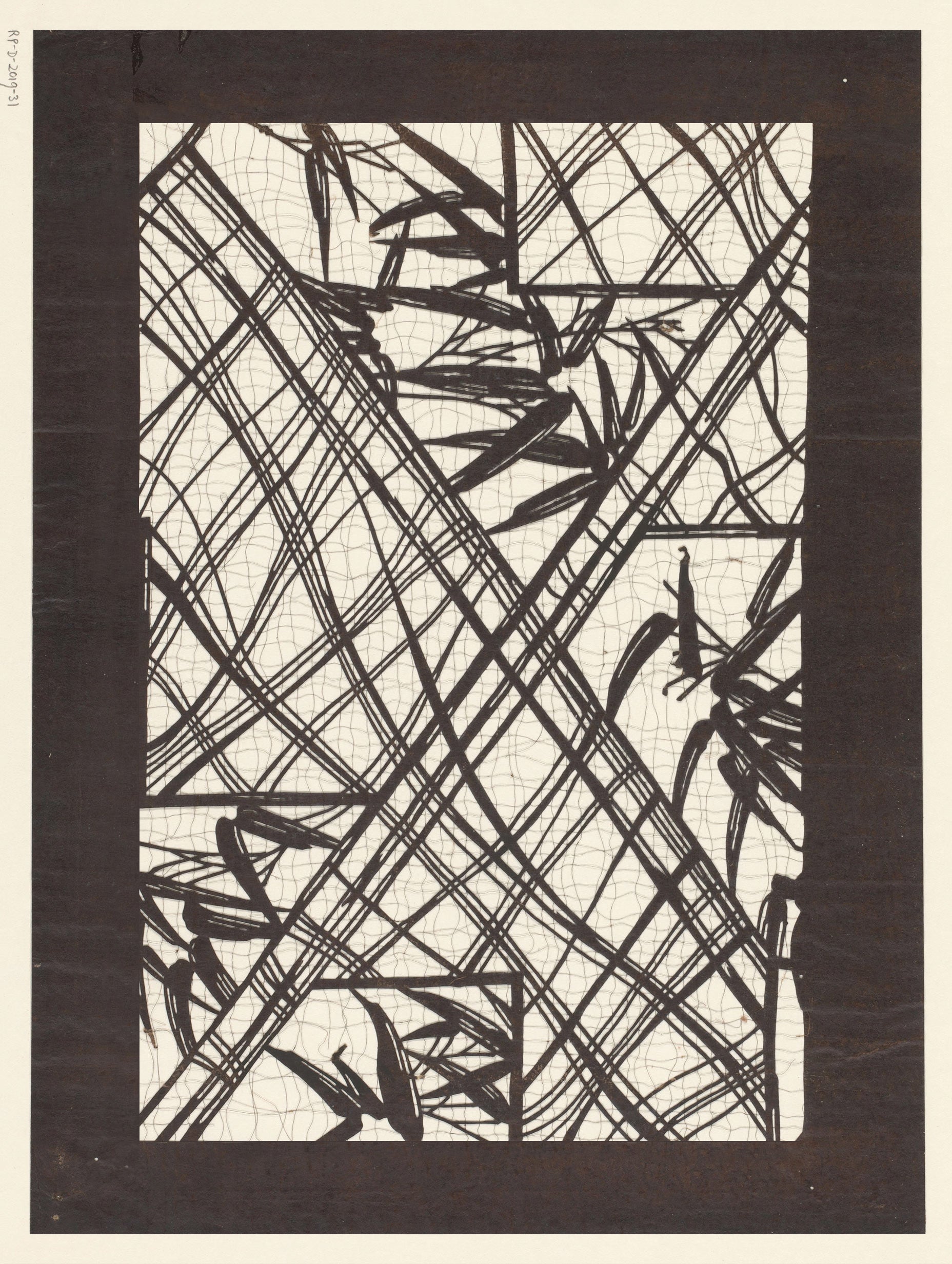 Katagami Textile Stencil with Stylized Diagonal Bamboo Design Abstract Art Print