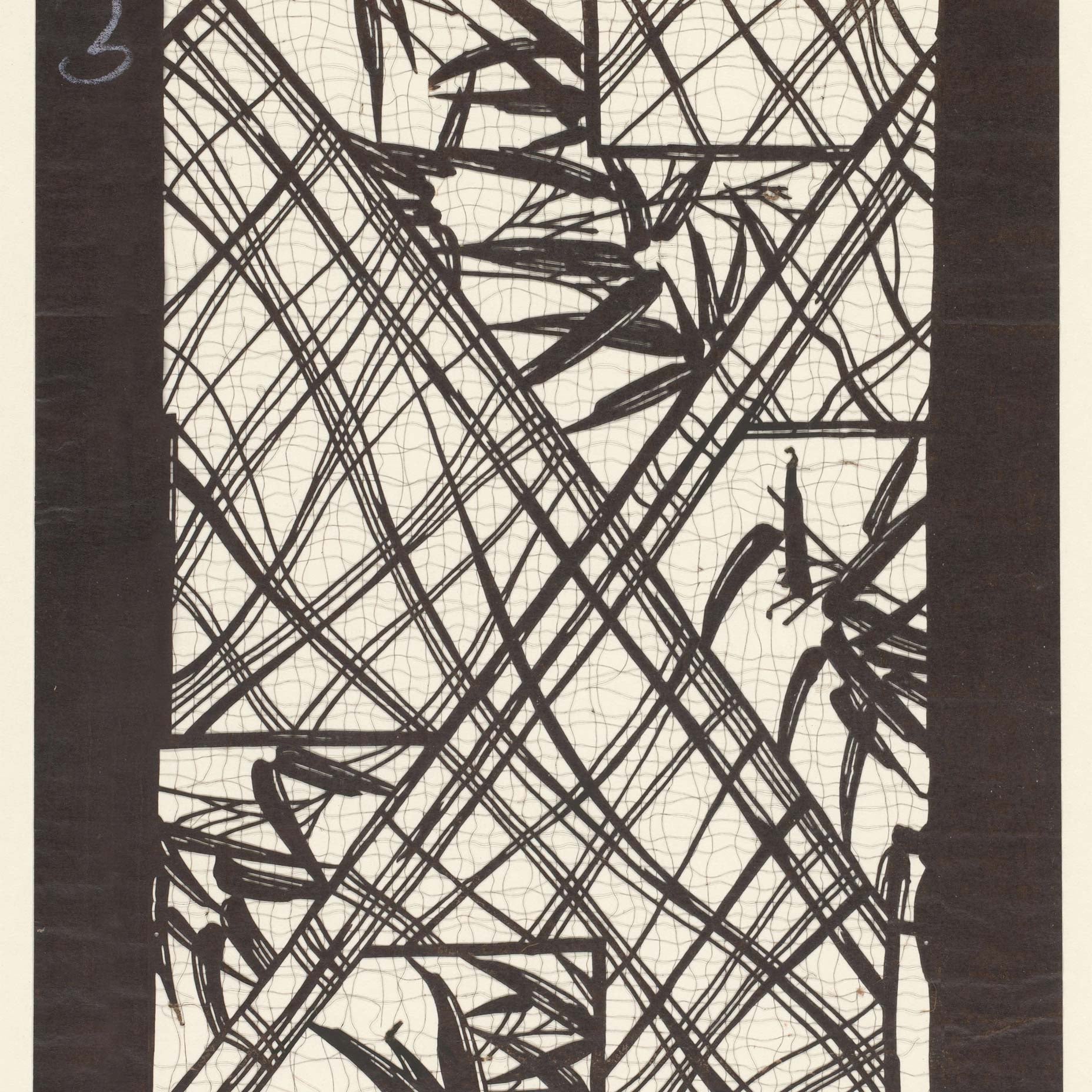 Katagami Textile Stencil with Stylized Diagonal Bamboo Design Poster