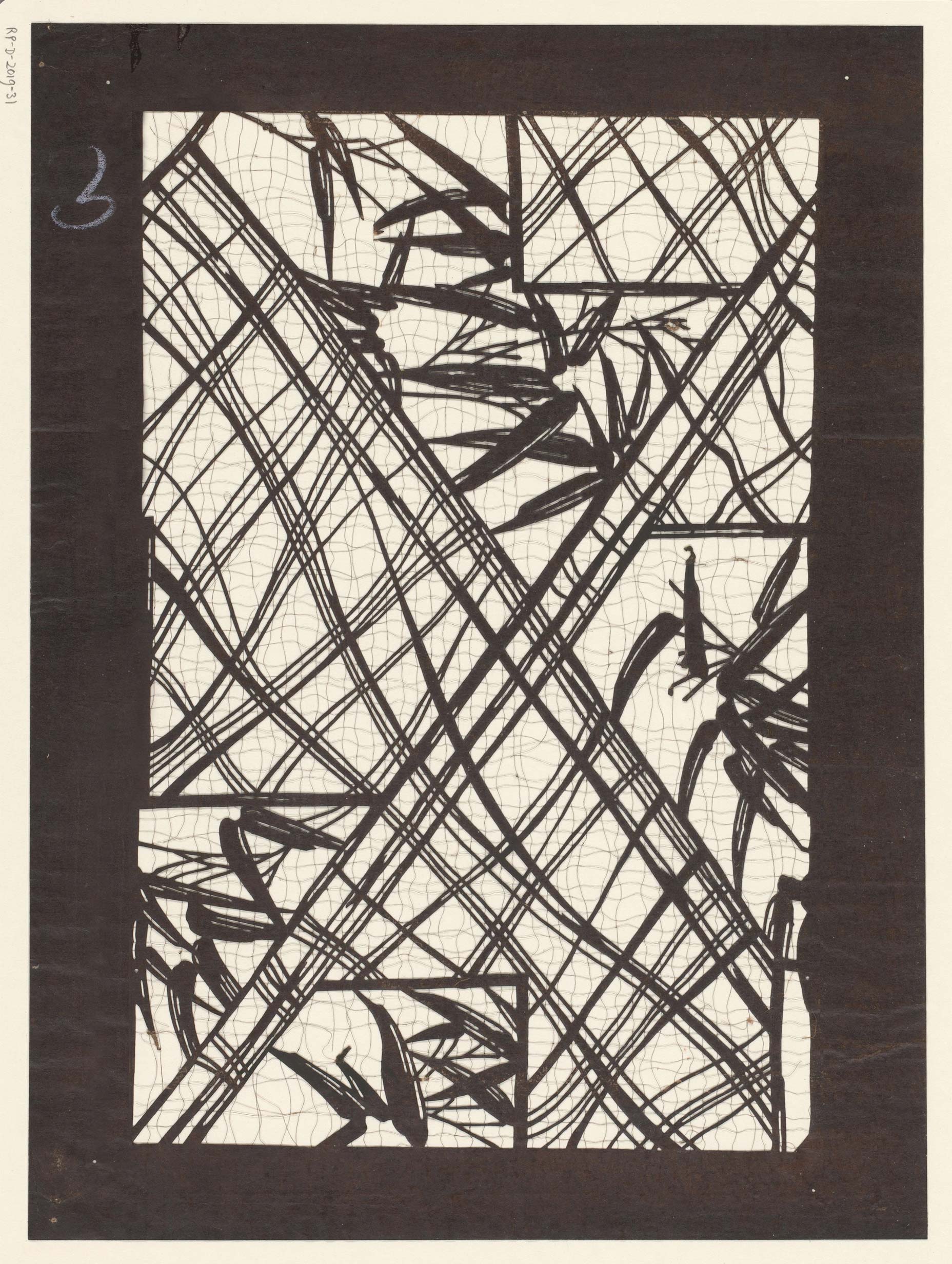 Katagami Textile Stencil with Stylized Diagonal Bamboo Design Poster