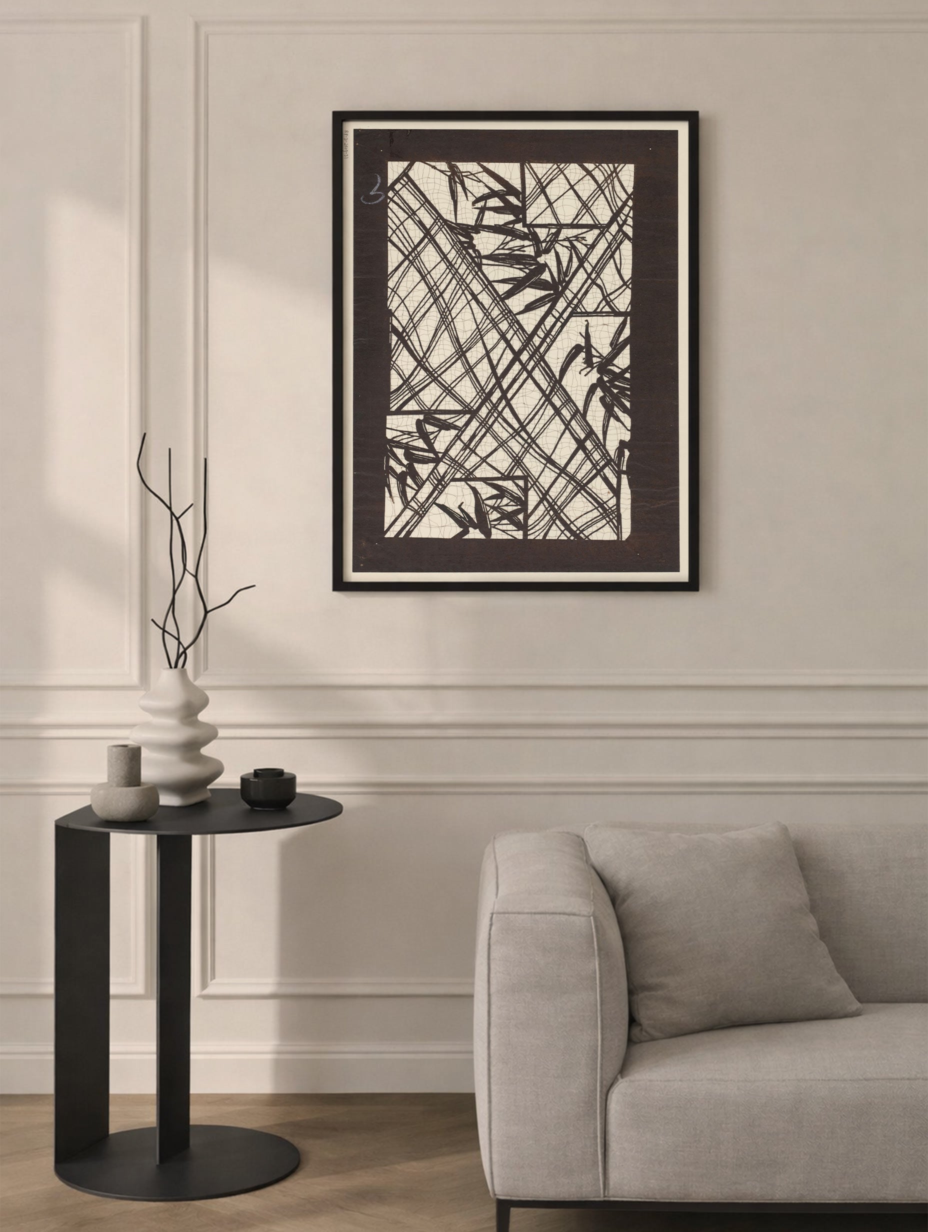 Katagami Textile Stencil with Stylized Diagonal Bamboo Design Poster Mockup