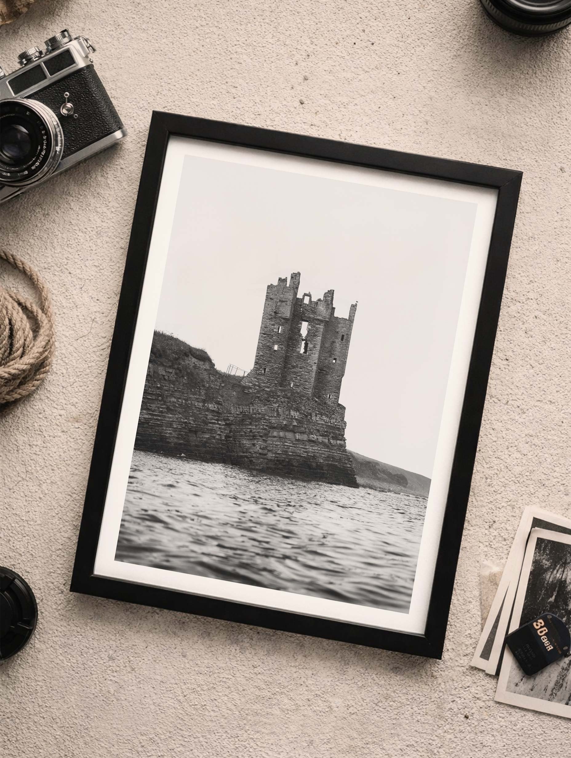 Keiss Castle Black and White Poster Mockup