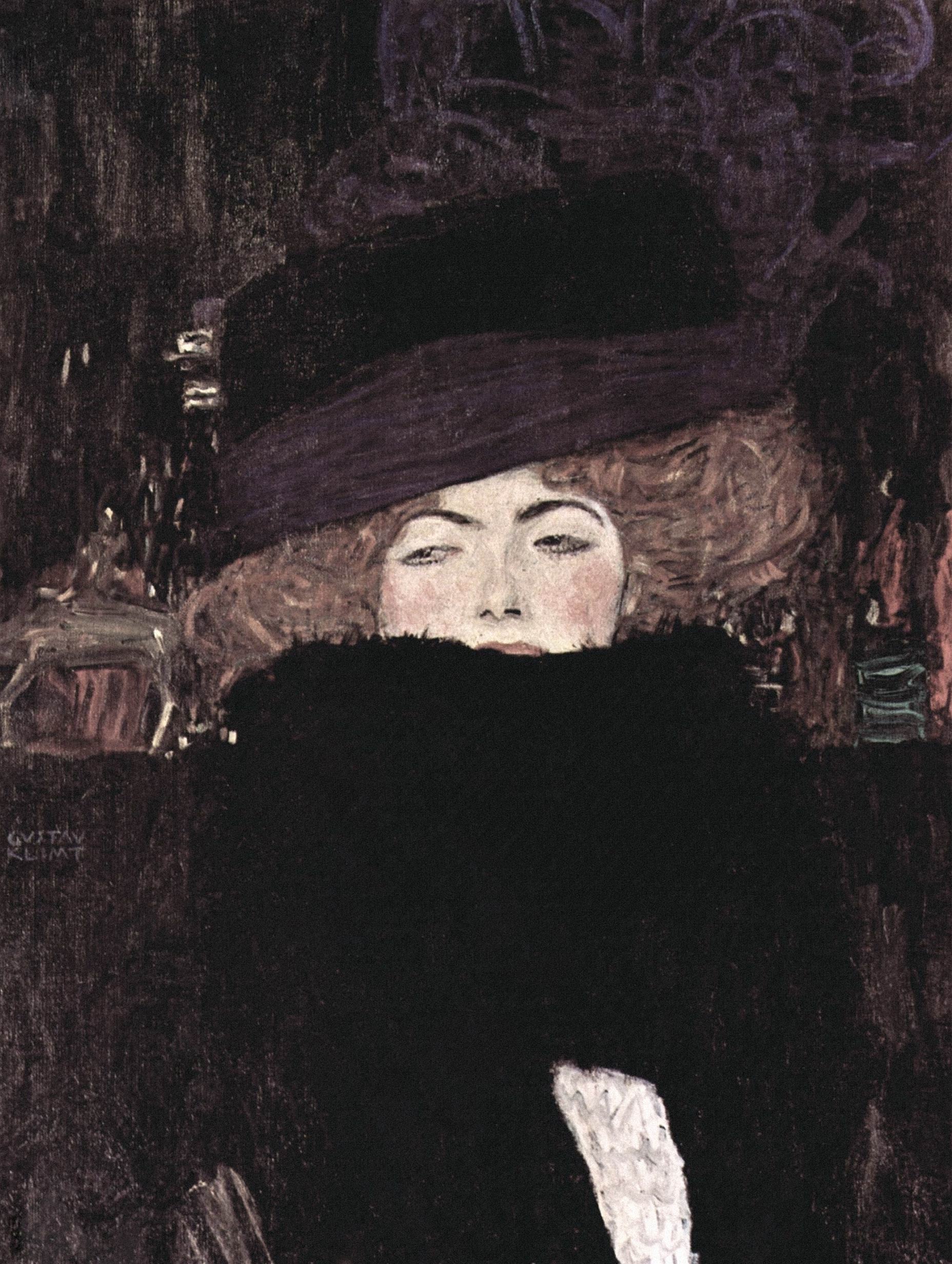 Lady with Hat and Feather Boa Gustav Klimt Art Print