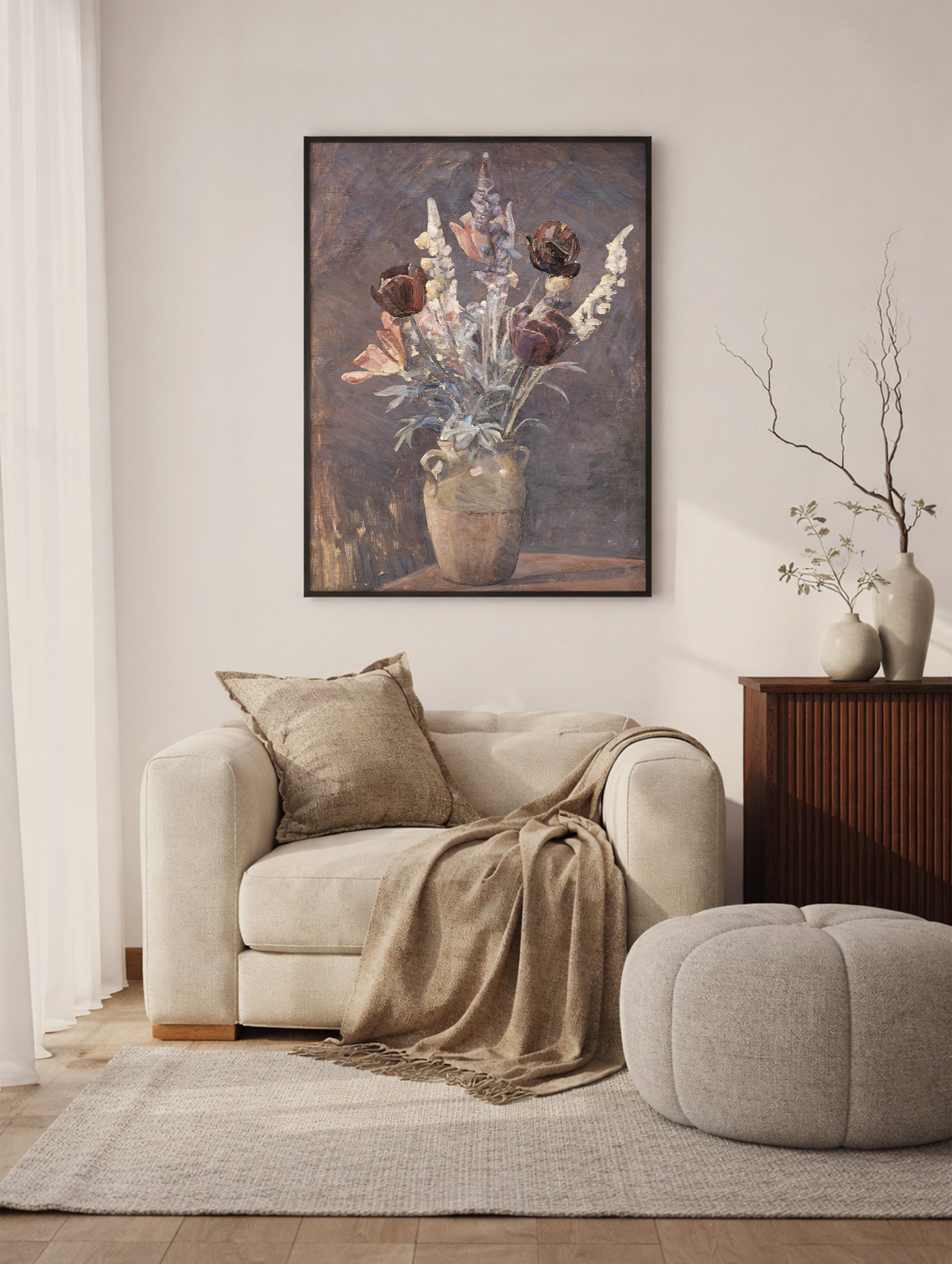 Lervase med tulipaner og andre blomster Karl Schou Art Print