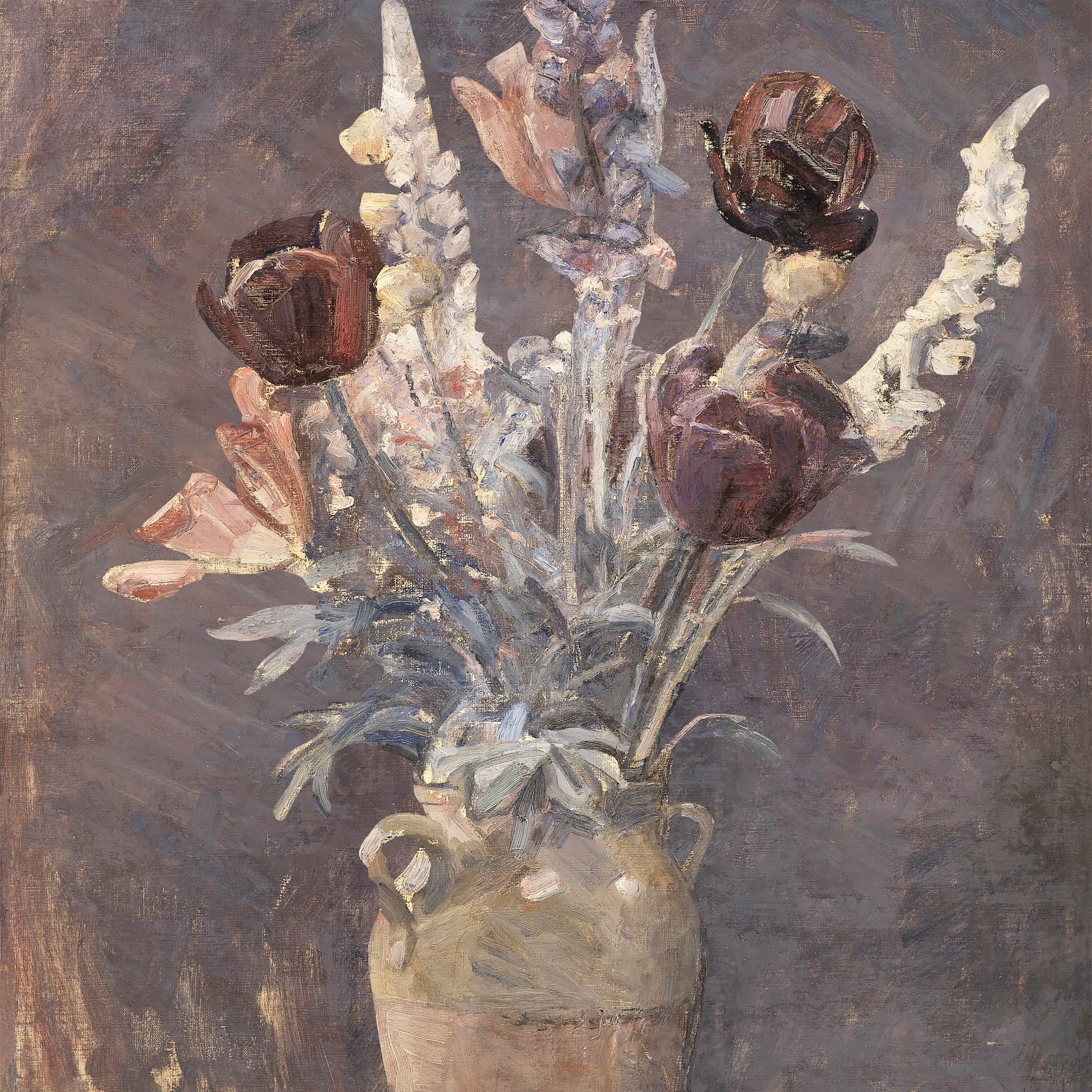 Lervase med tulipaner og andre blomster Karl Schou Art Print