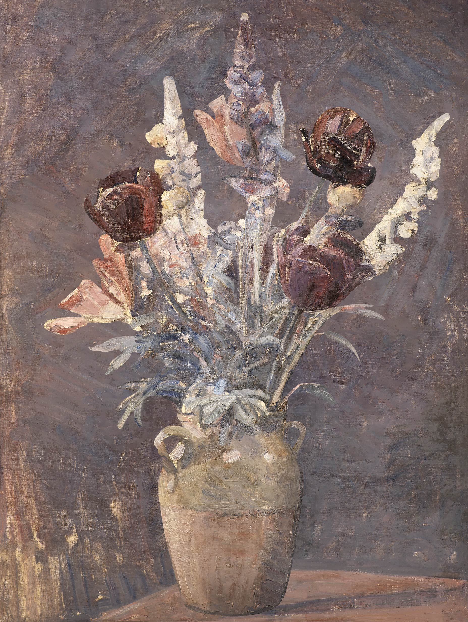 Lervase med tulipaner og andre blomster Karl Schou Art Print