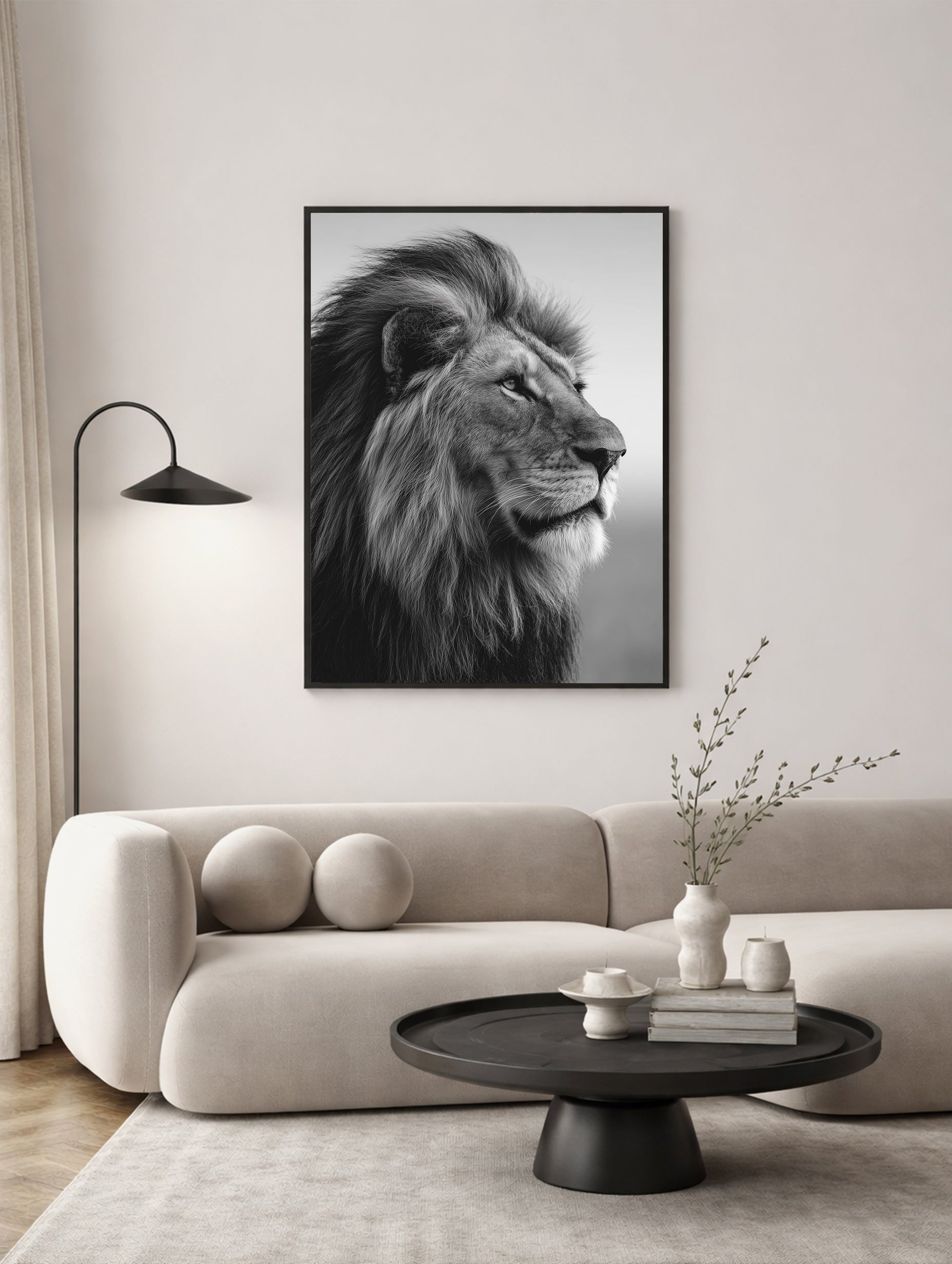 Lion in black and white Poster Mockup