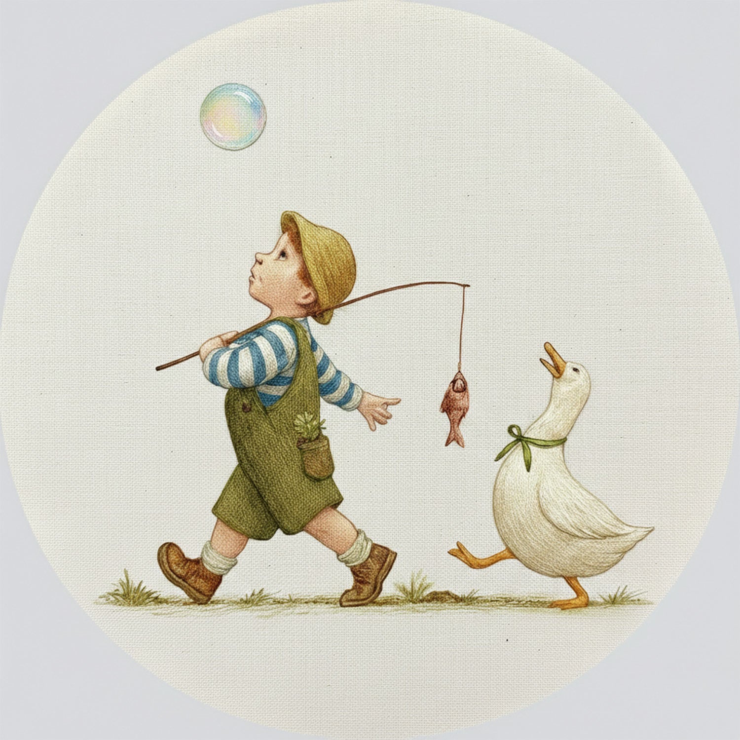 Little Fisher & Duck Premium Embroidery Design for Wall Art
