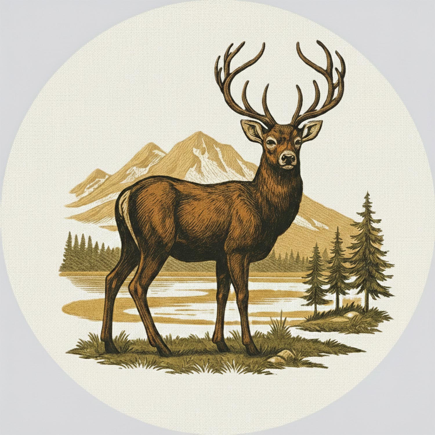 Majestic Deer Mountain Premium Embroidery Design for Wall Art