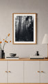 Misty Pine Forest Black and White Poster Mockup