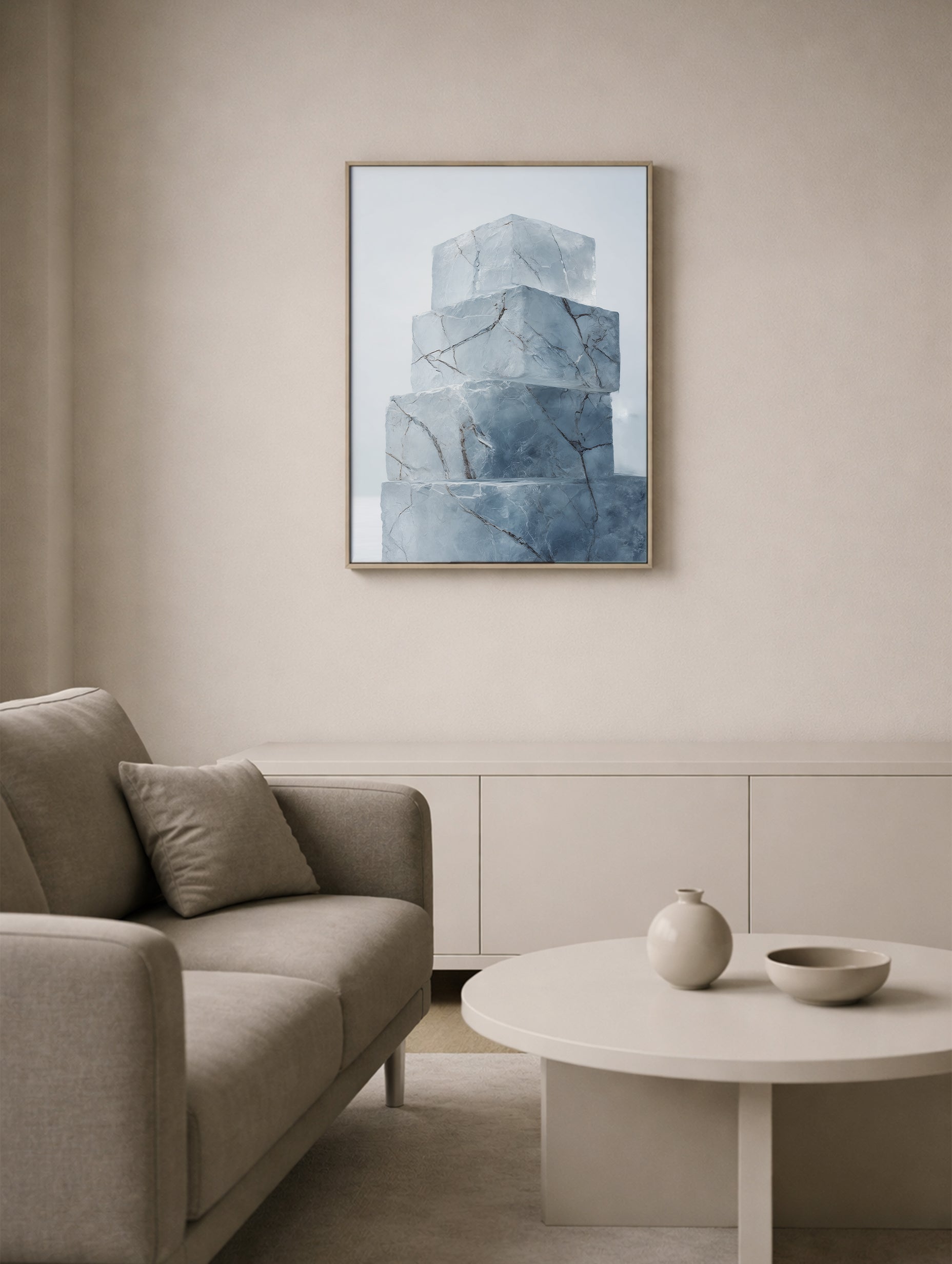 Abstrakt kunsttrykk med isblokker