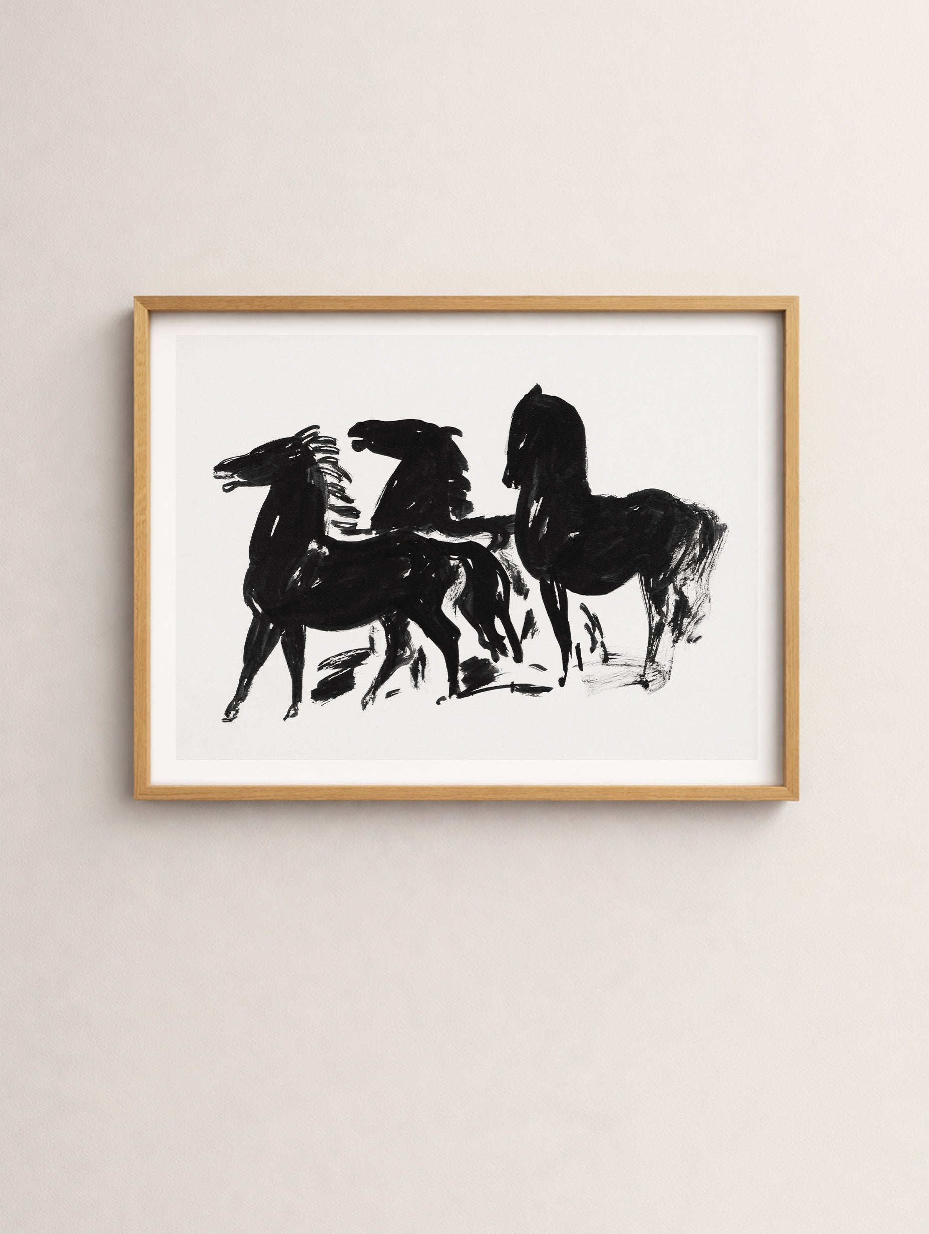 Three Black Horses Standing Looking to the Left Leo Gestel Art Print