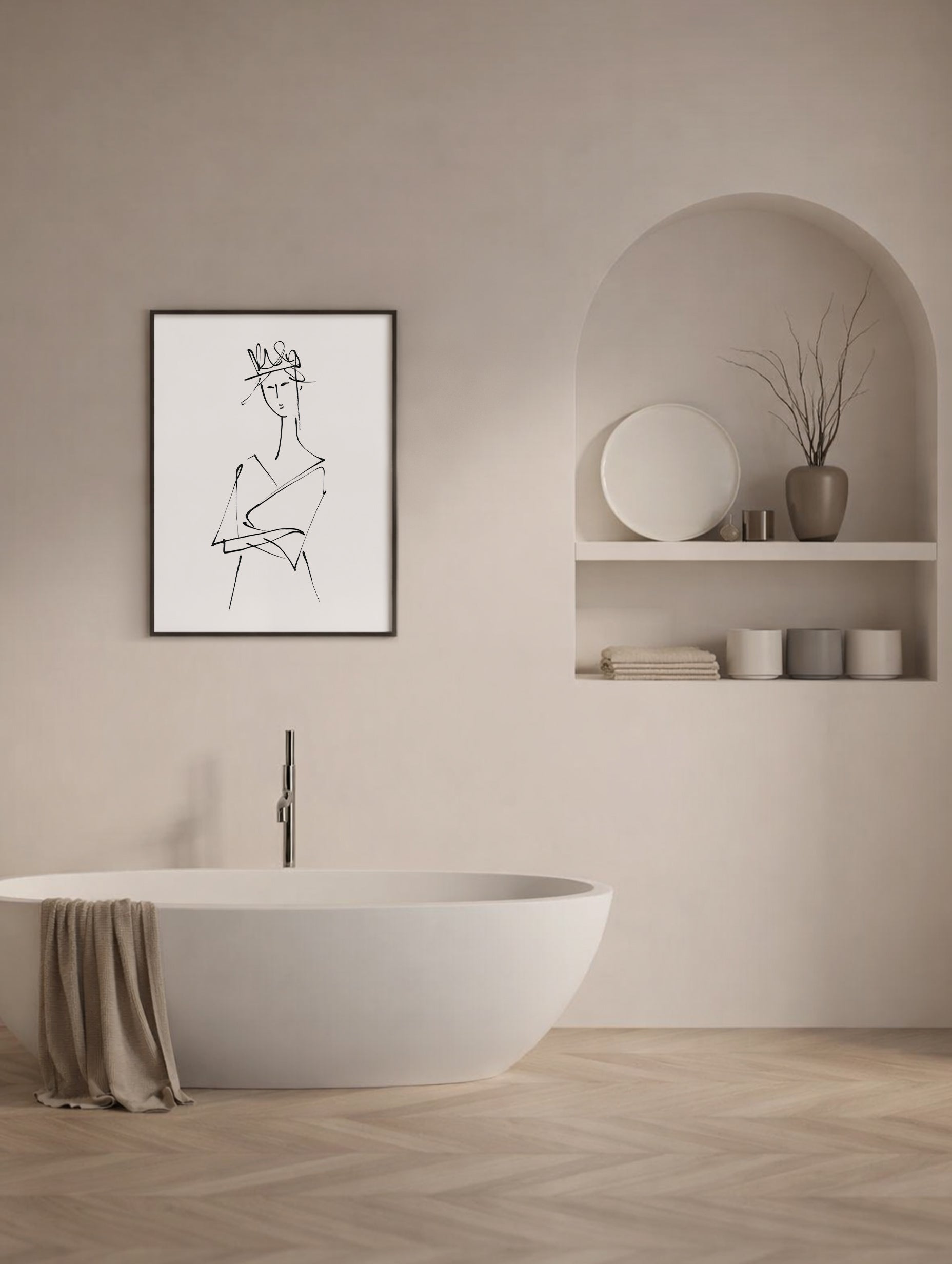 Woman Drawing Line Art Print