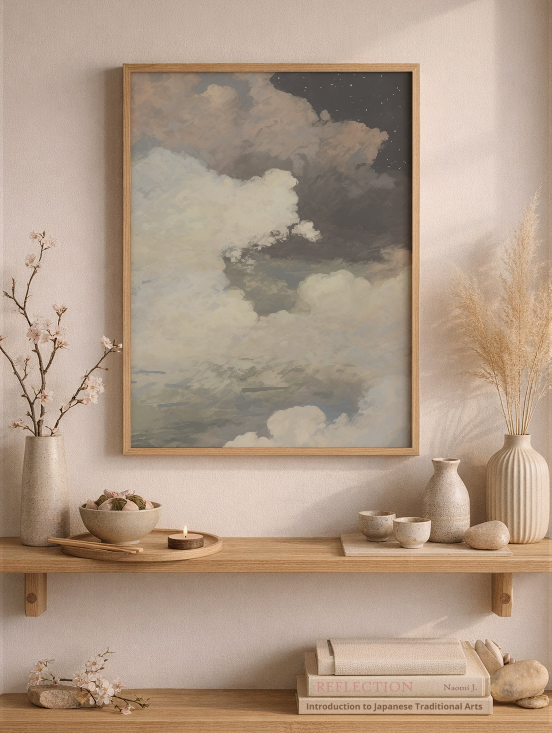 Abstrakt kunsttrykk med overskyet himmel