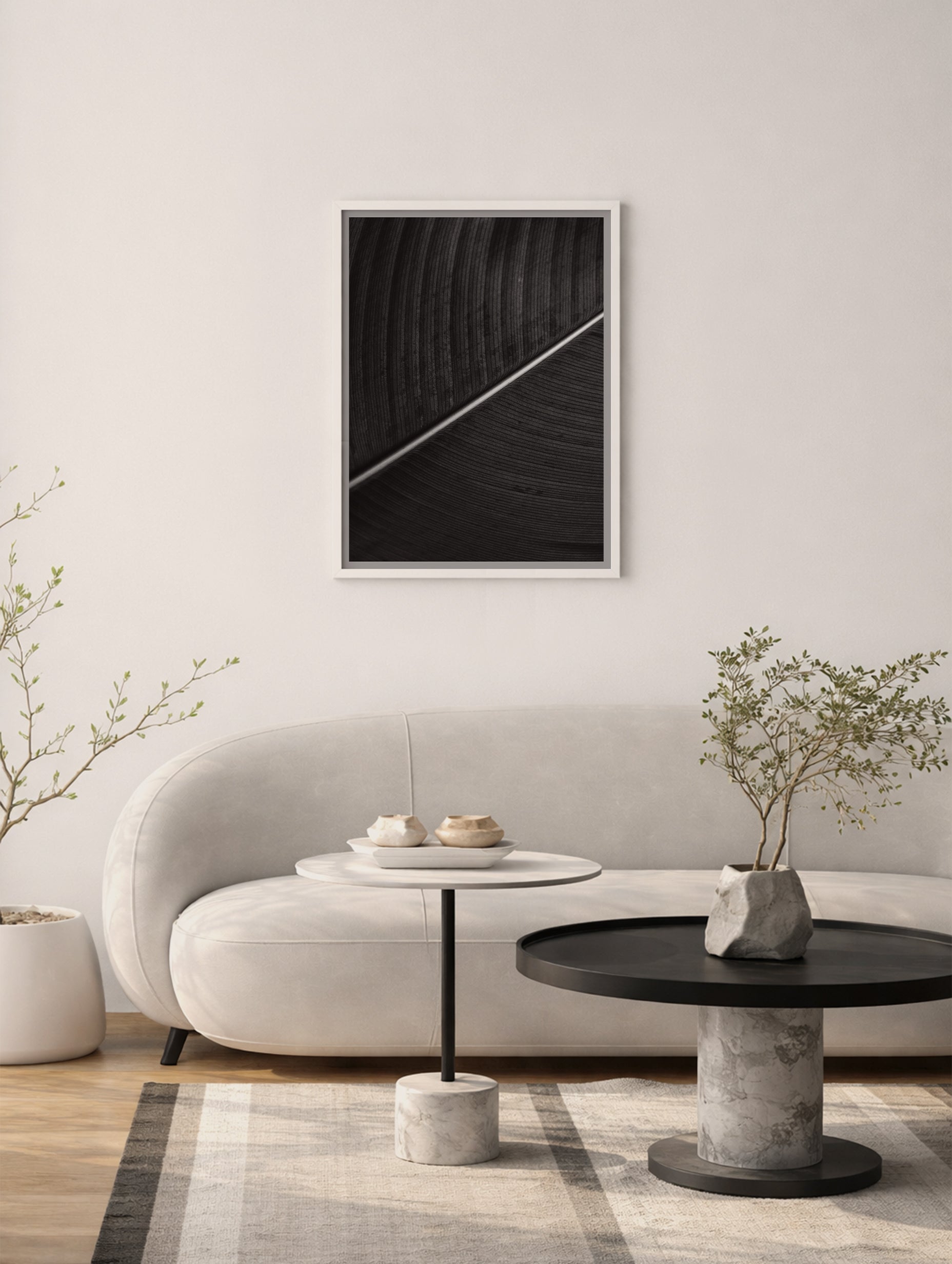 Black Texture Leaf Art Print