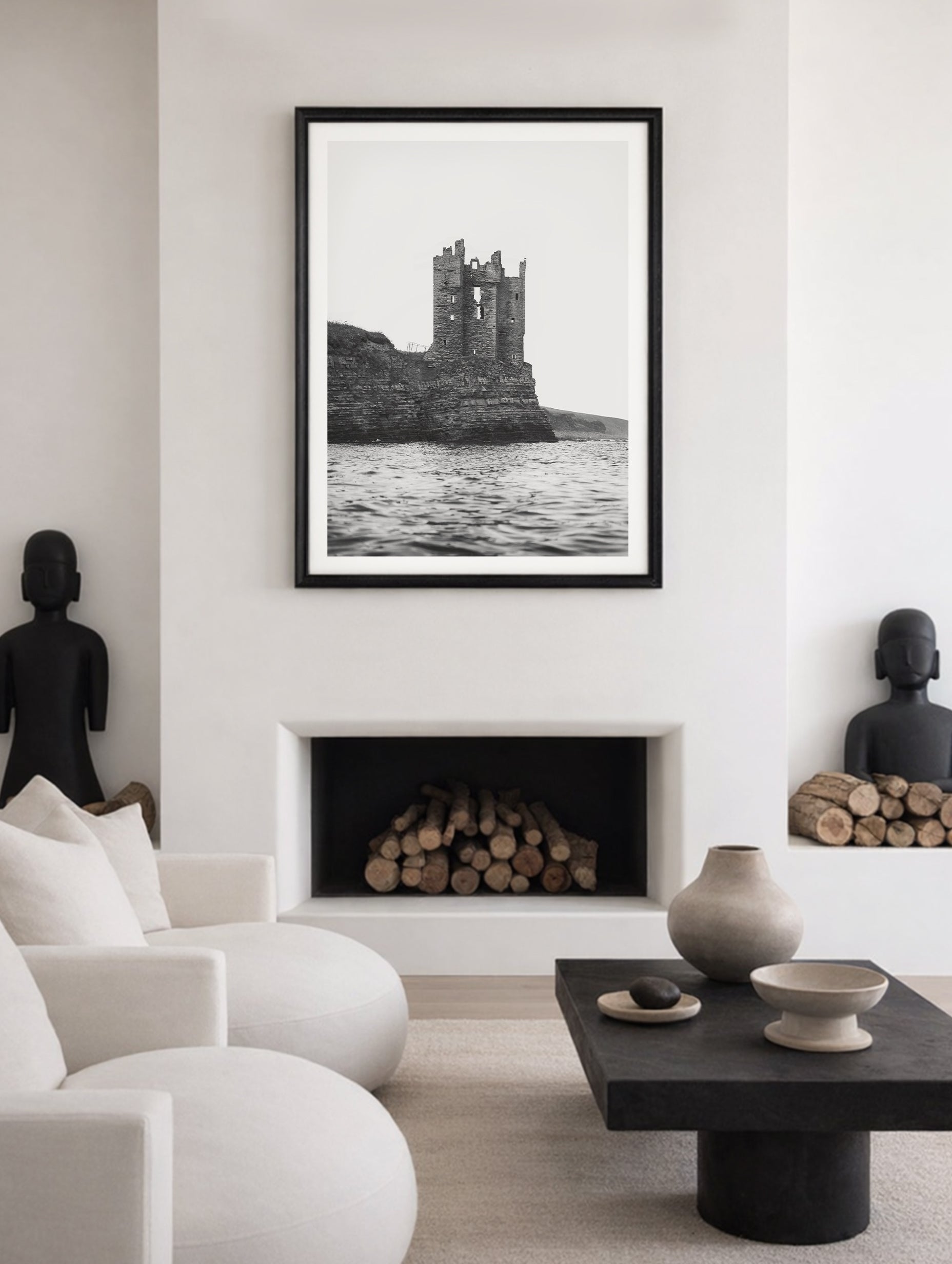 Keiss Castle Black and White Poster