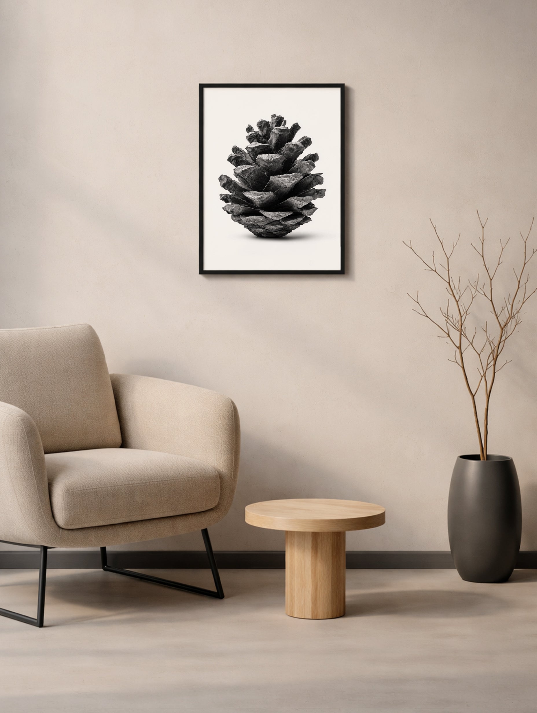 Pine Cone Black and White Fruit Artwork