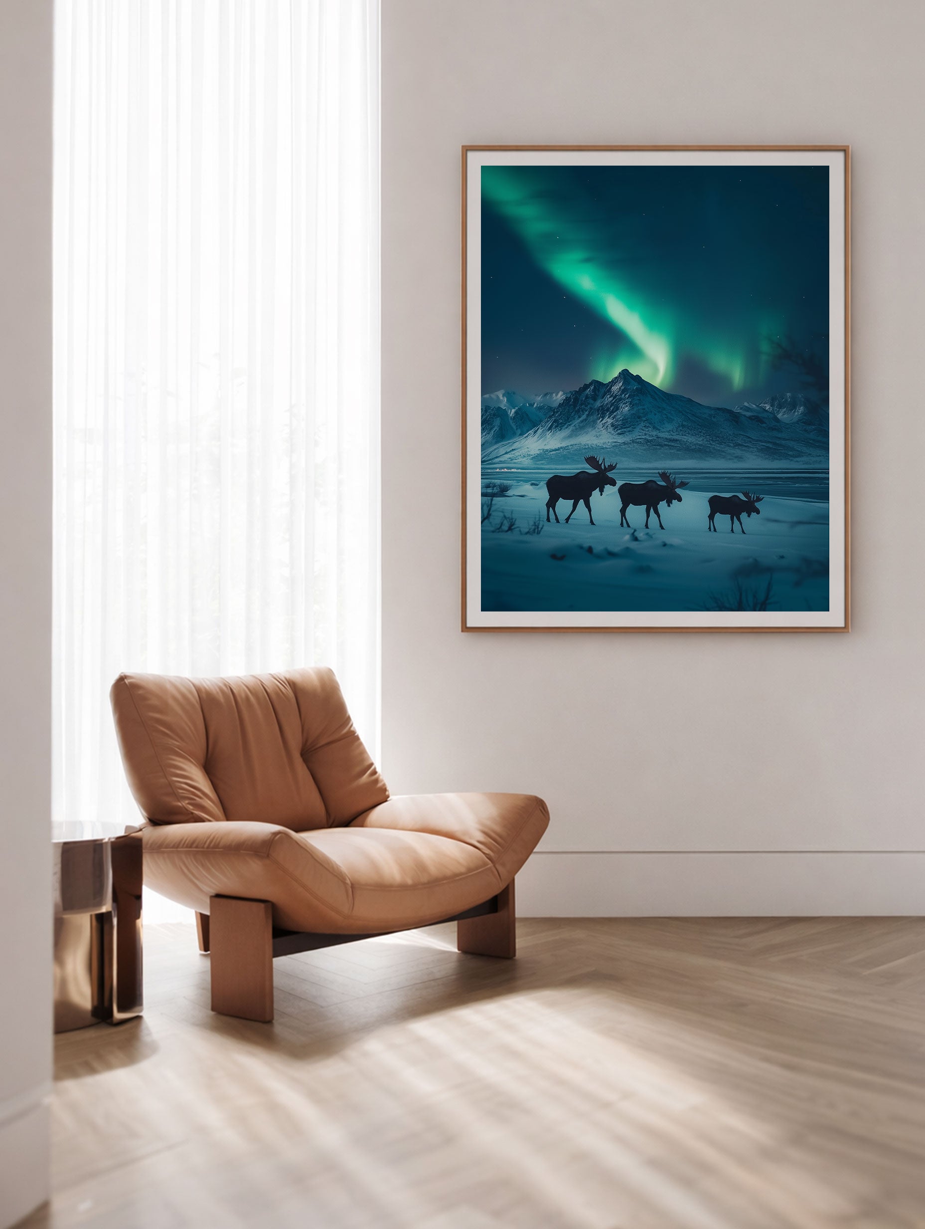 Moose under Aurora Animal Photography Poster Mockup