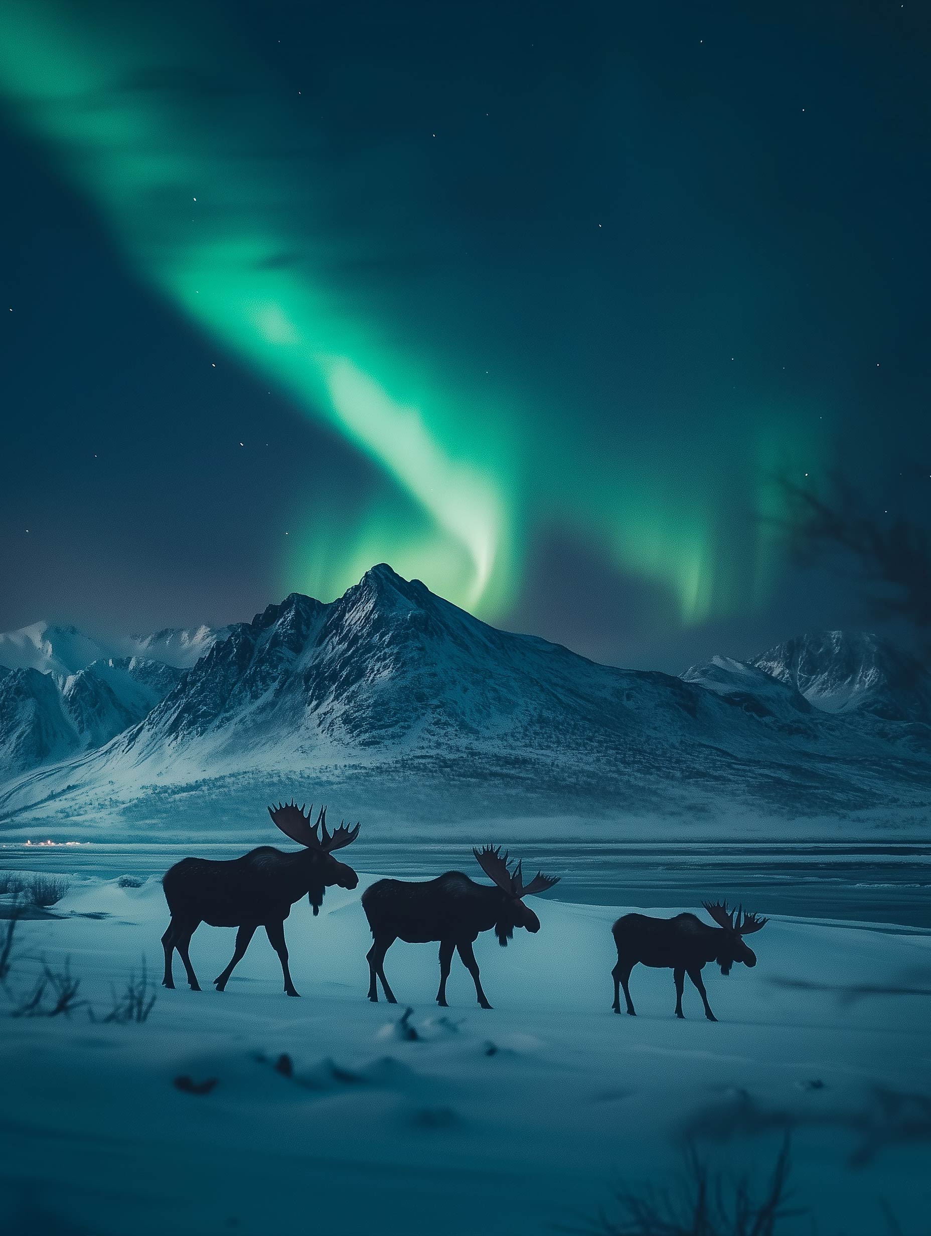Moose under Aurora Animal Photography Poster