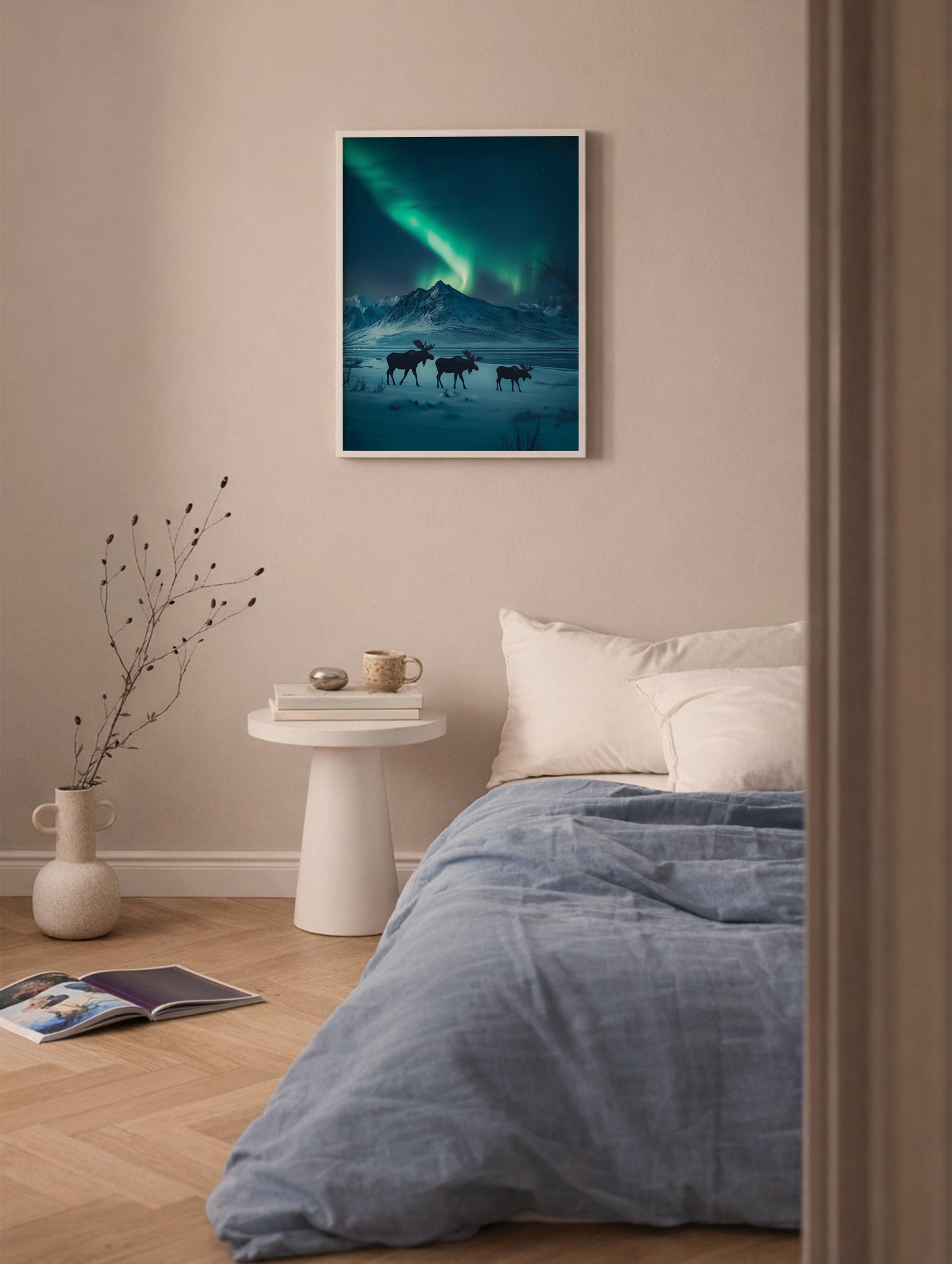 Moose under Aurora Animal Photography Poster
