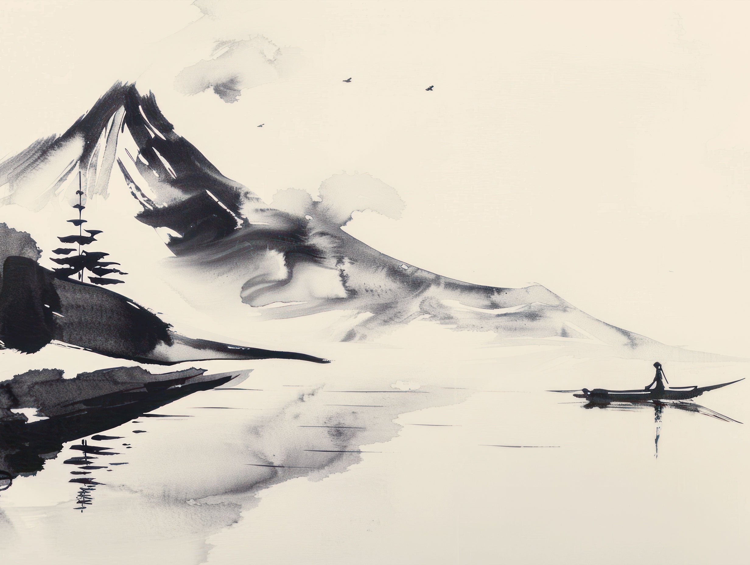 Mountain Ink Wash Painting Japanese Art Print