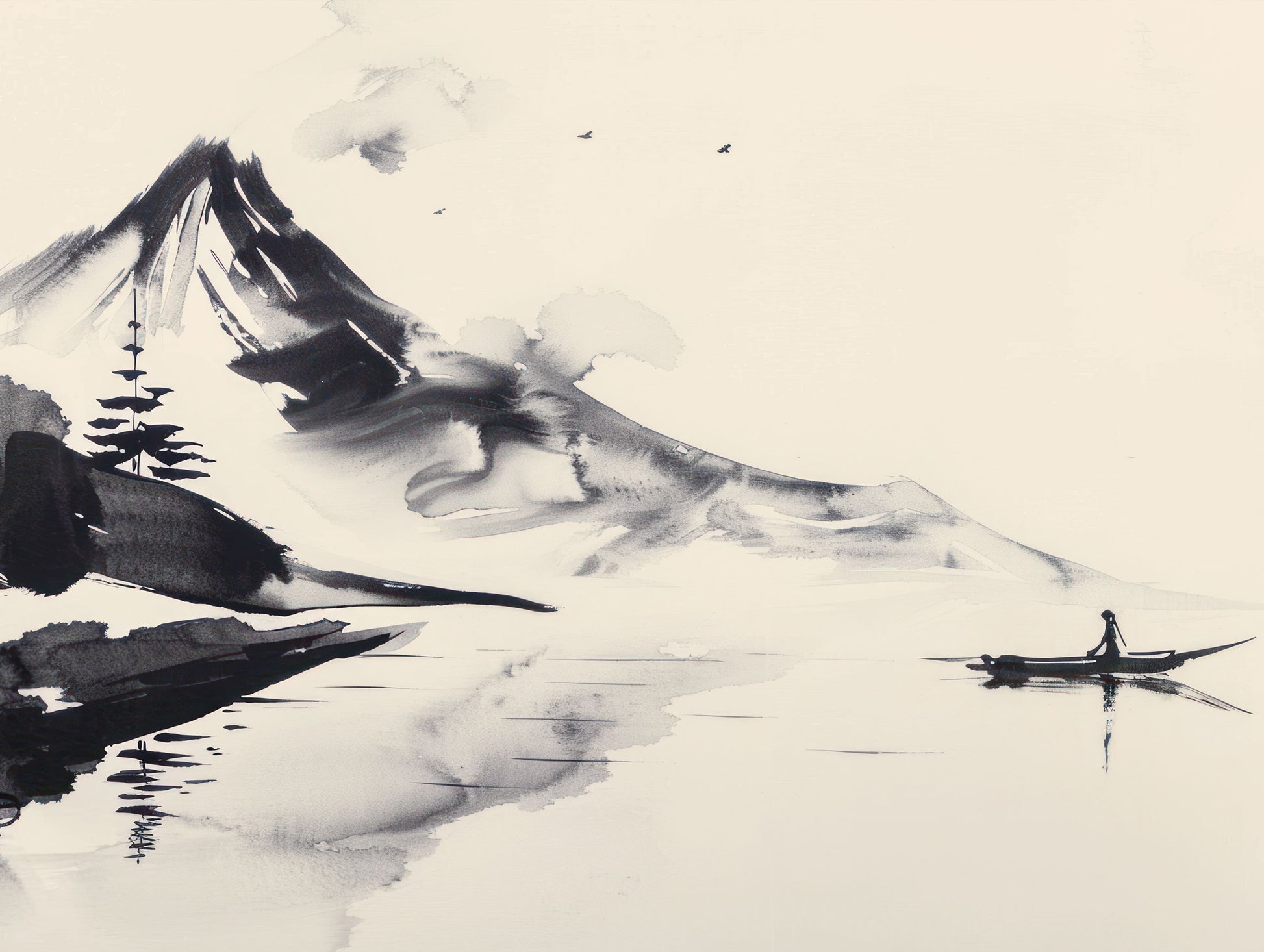 Mountain Ink Wash Painting Japanese Art Print