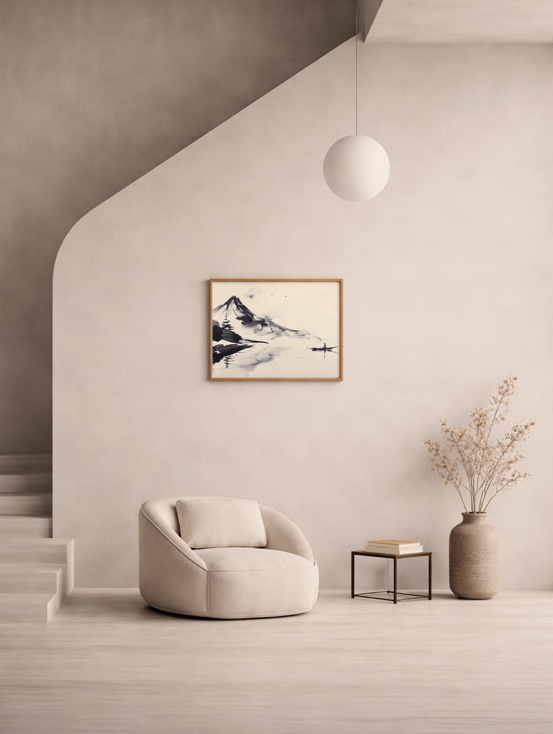 Mountain Ink Wash Painting Japanese Art Print Mockup