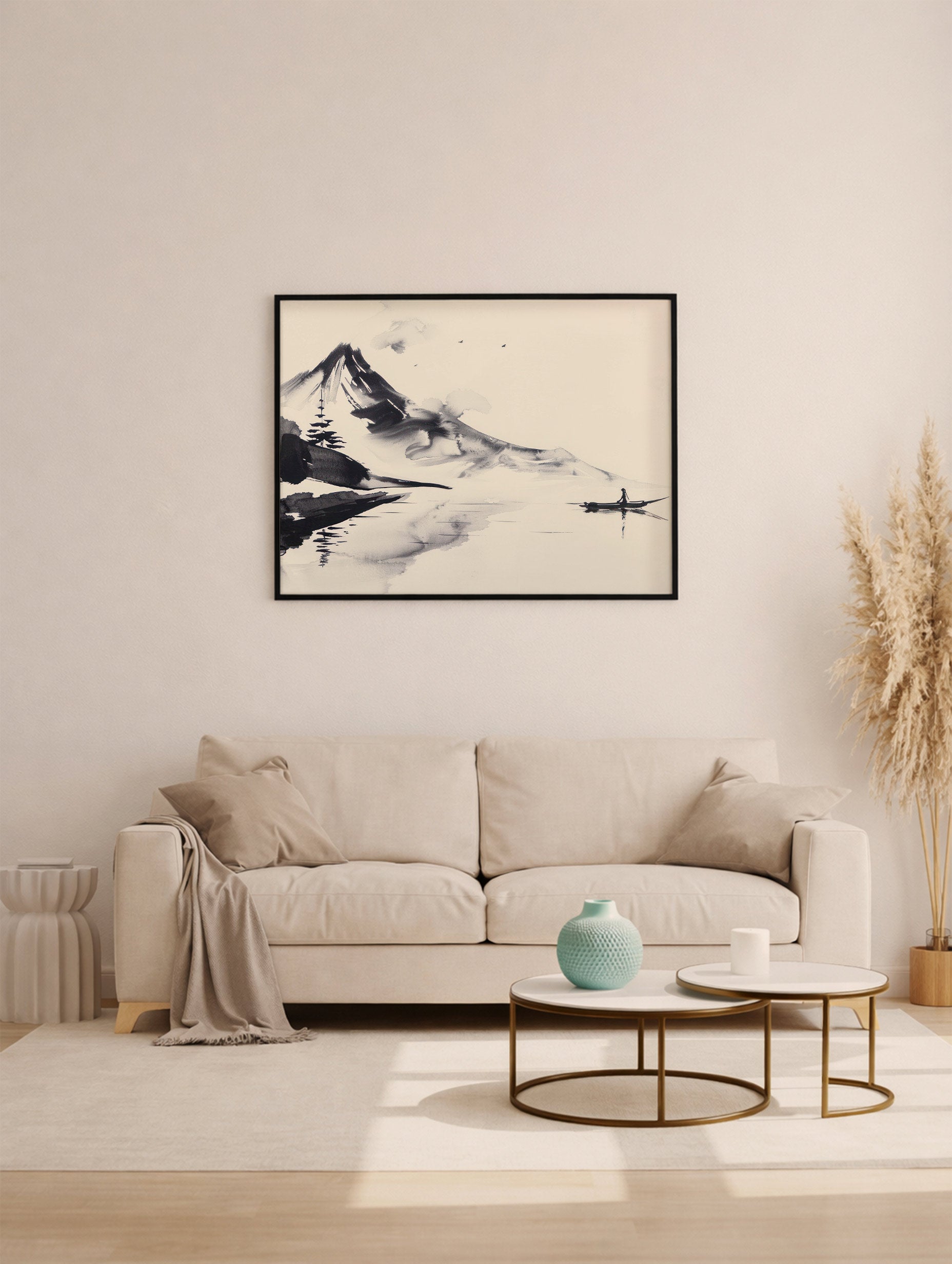 Mountain Ink Wash Painting Japanese Art Print Mockup