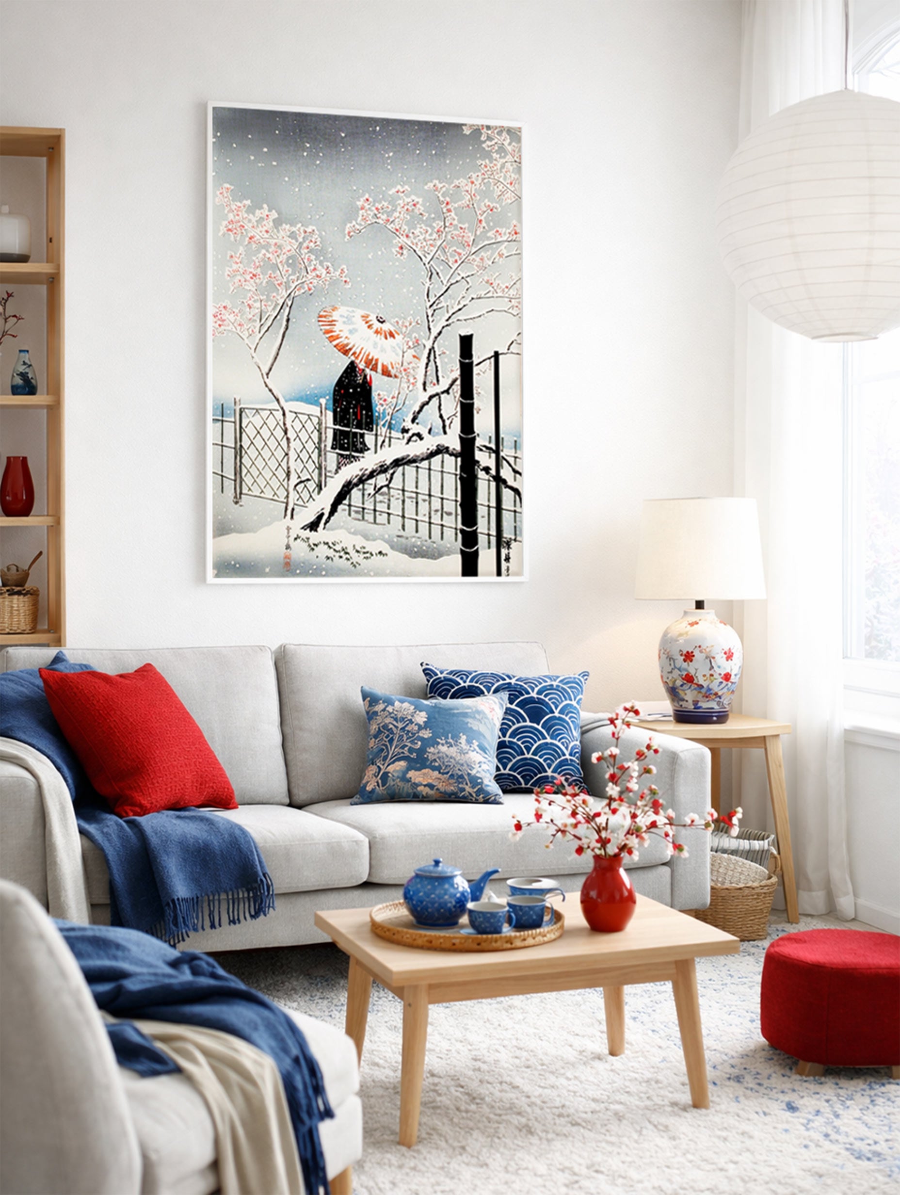 Plommetre i snø Takahashi Hiroaki kunsttrykk