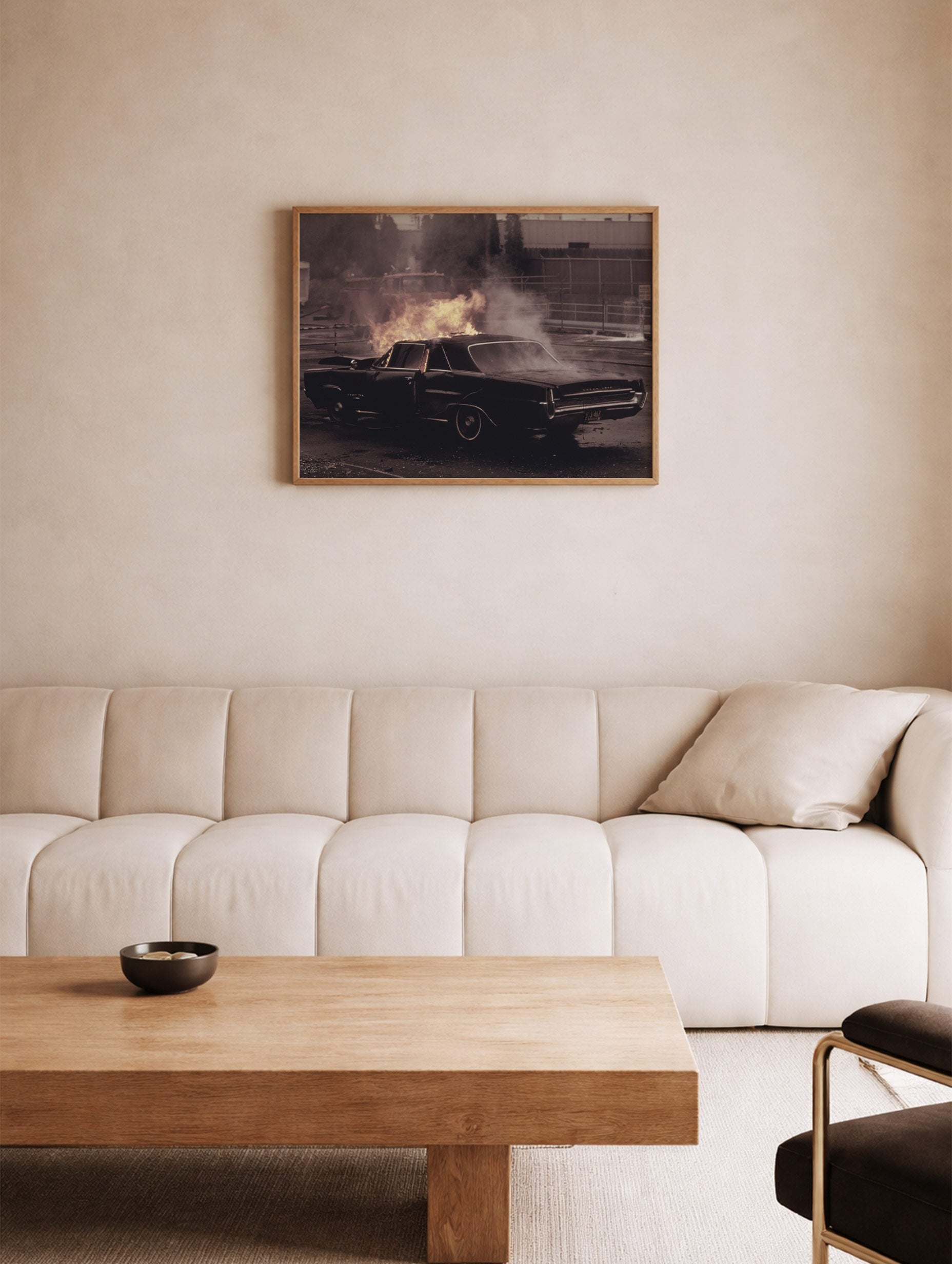 Pontiac Grand Prix Vintage Burning Car Poster Mockup