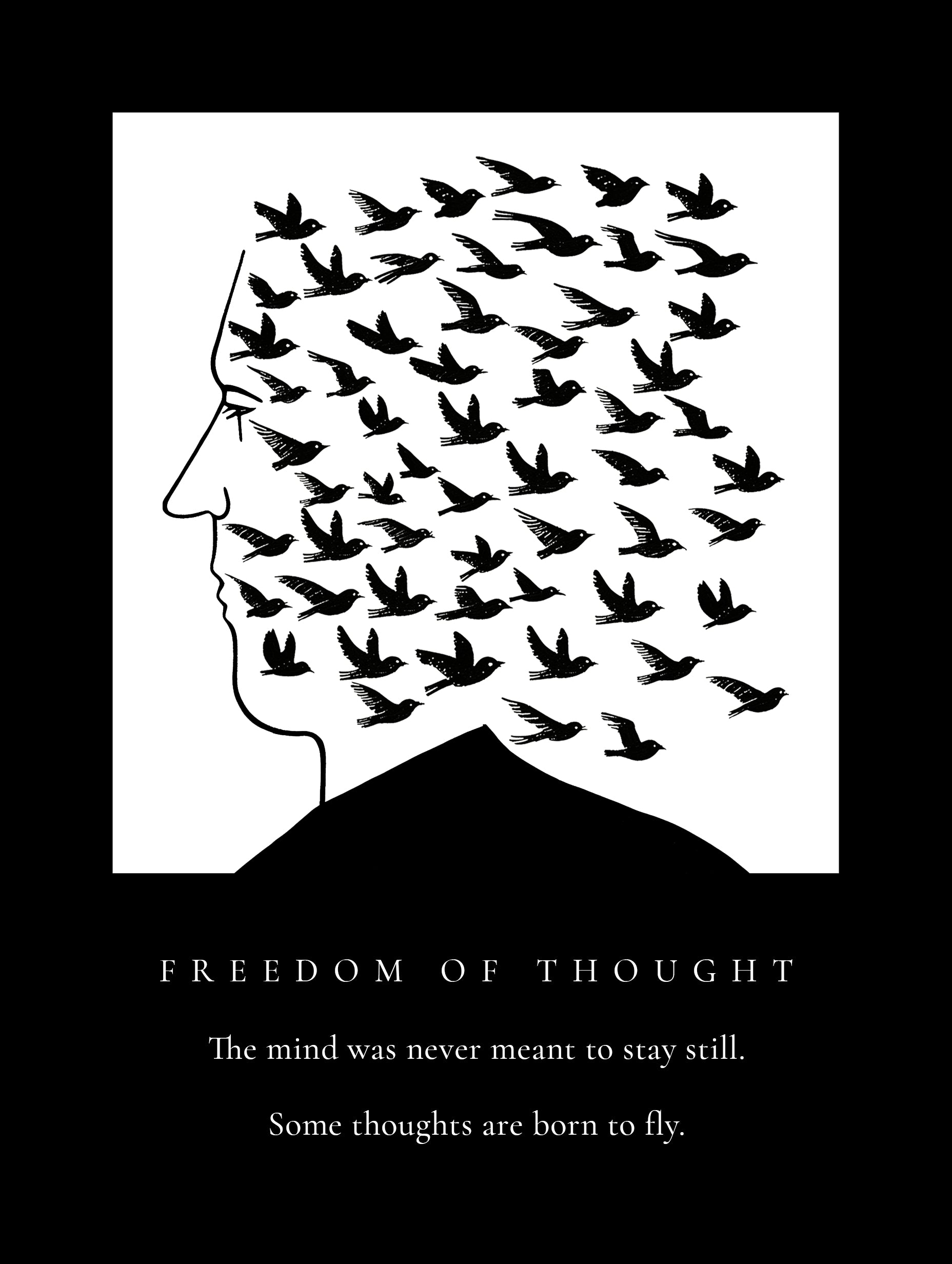 Tankefrihet i svart-hvitt-plakat