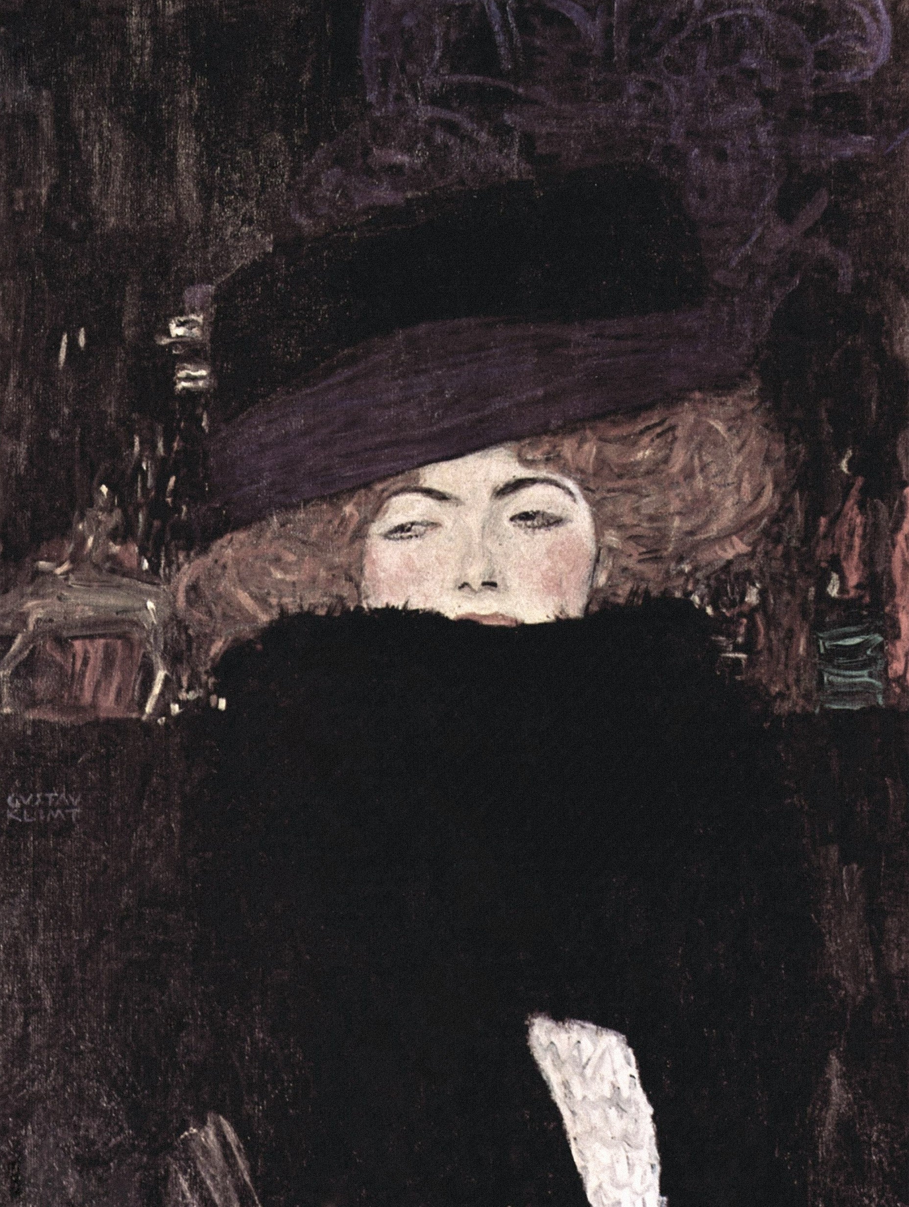 Lady with Hat and Feather Boa Gustav Klimt Art Print