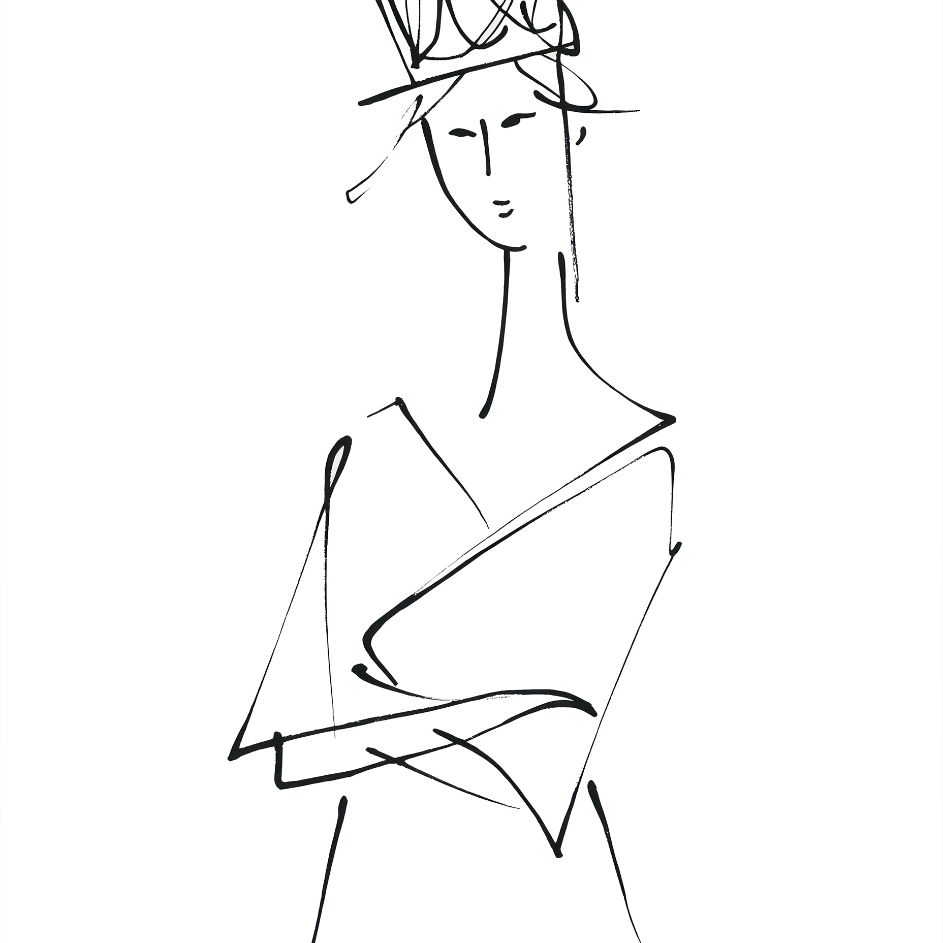 Woman Drawing Line Art Print