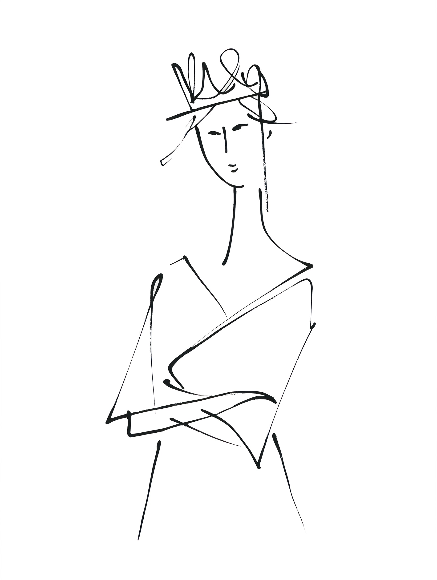 Woman Drawing Line Art Print