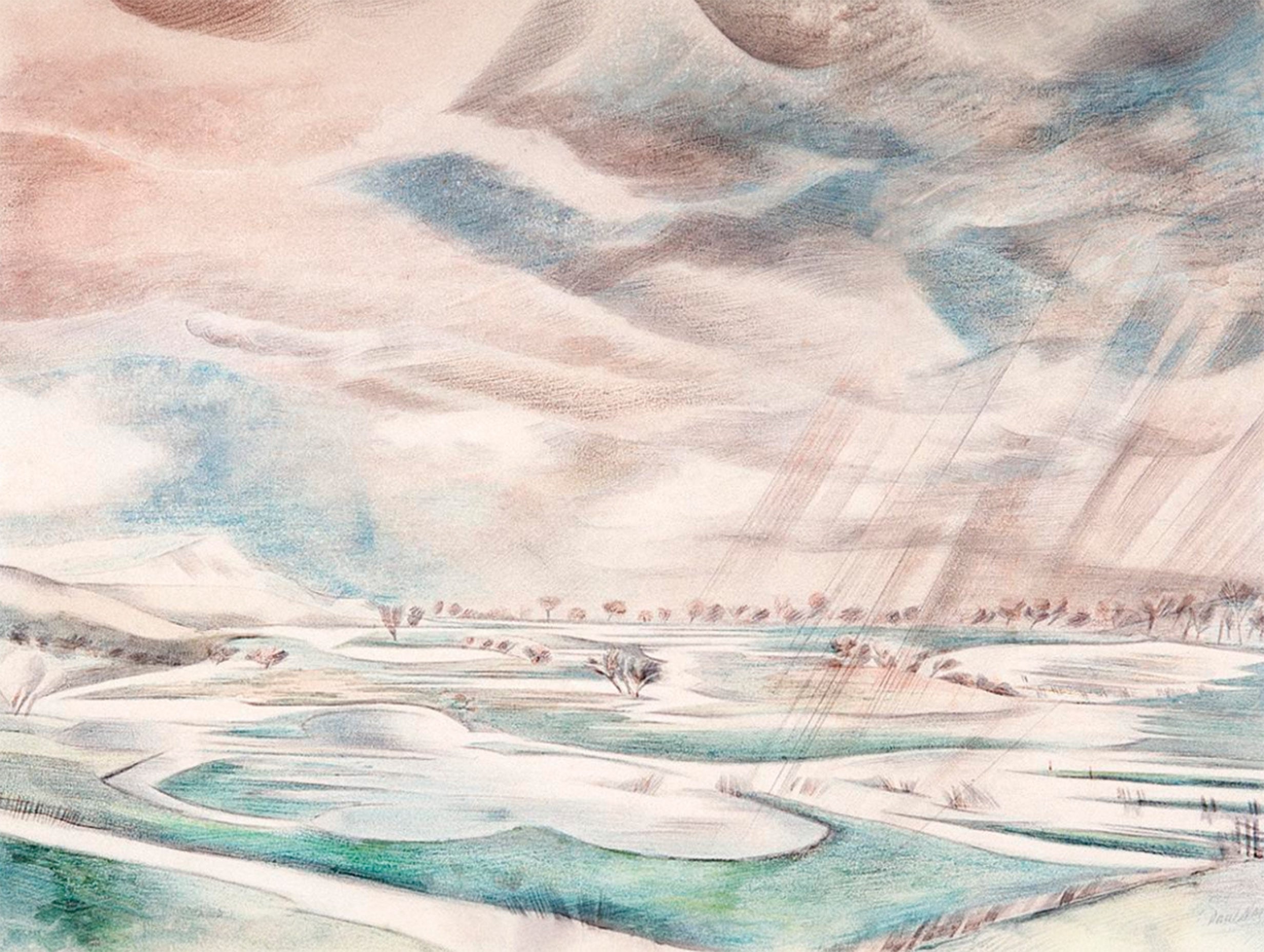 Kunsttrykk av Paul Nash med en regnværsdag