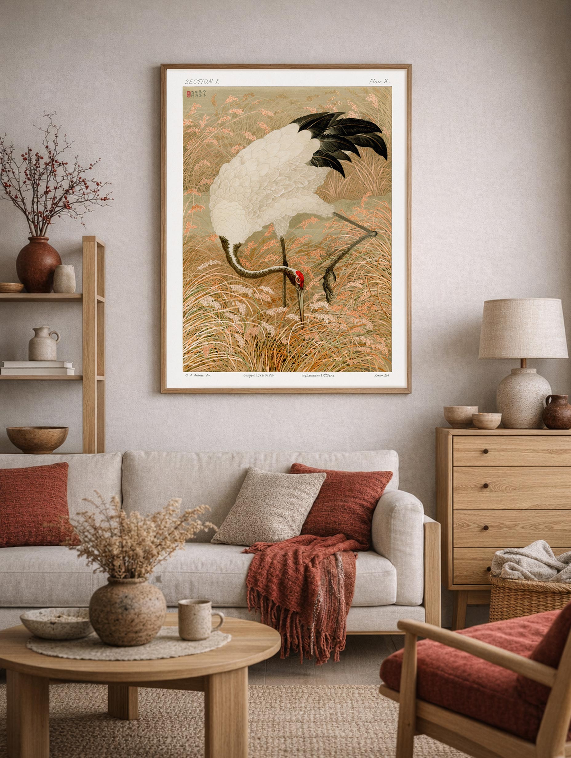Sarus Crane in Rice Field G.A. Audsley Art Print