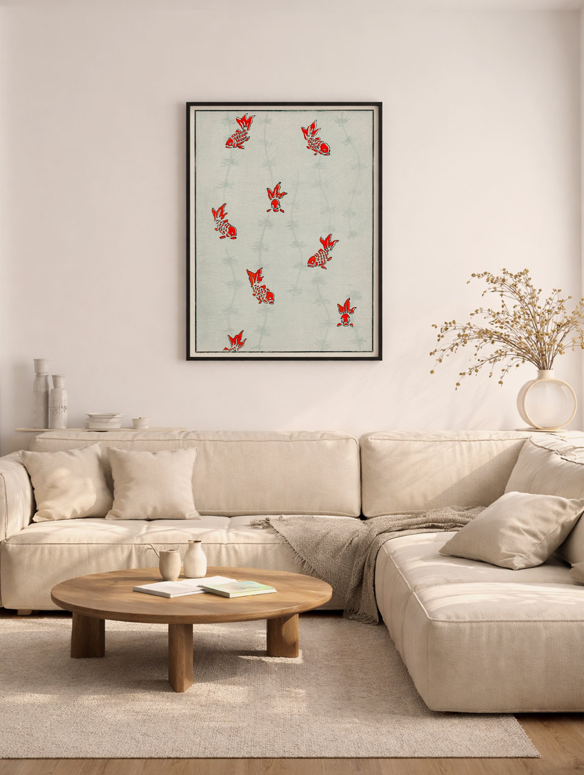 Seamless gold fish -Watanabe Seitei Art Prints Mockup