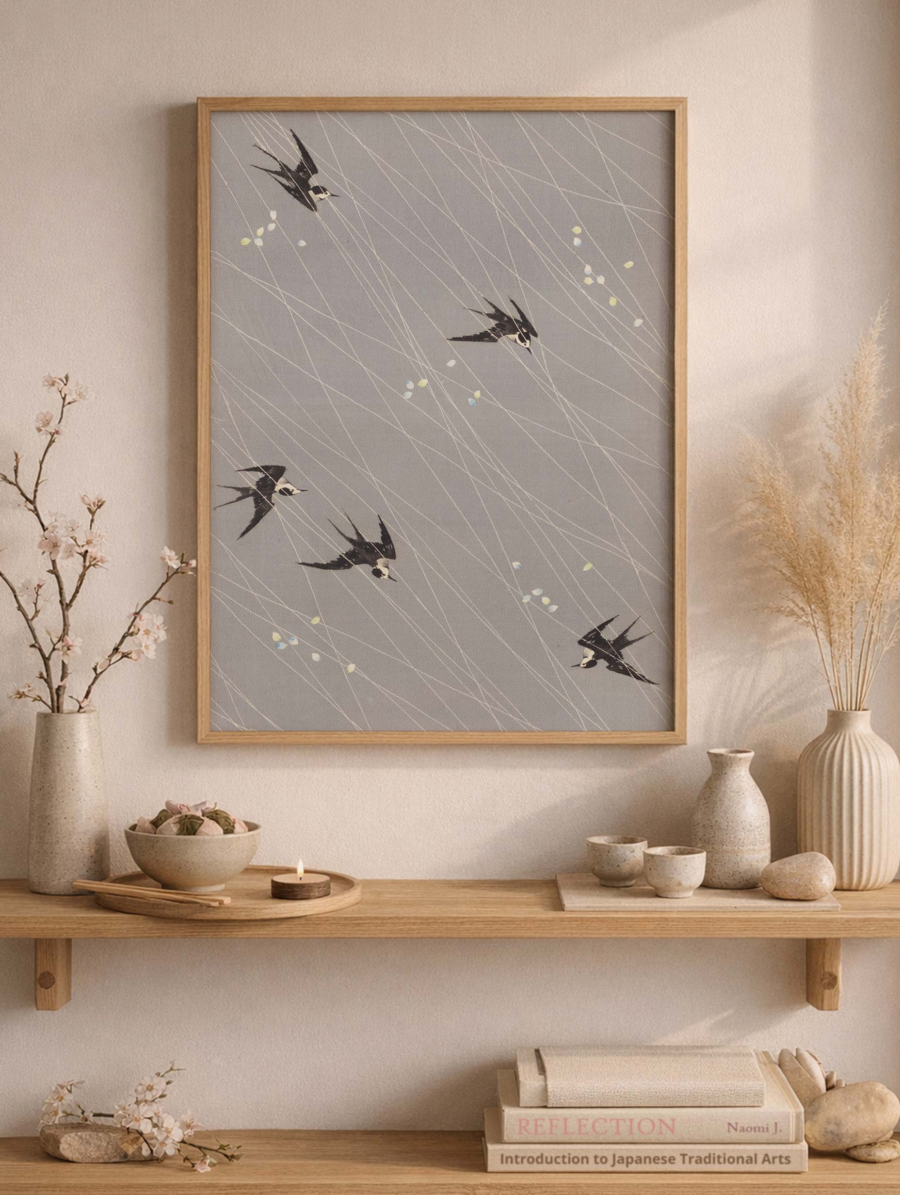 Swallow Birds Pattern Japanese Art Print Mockup