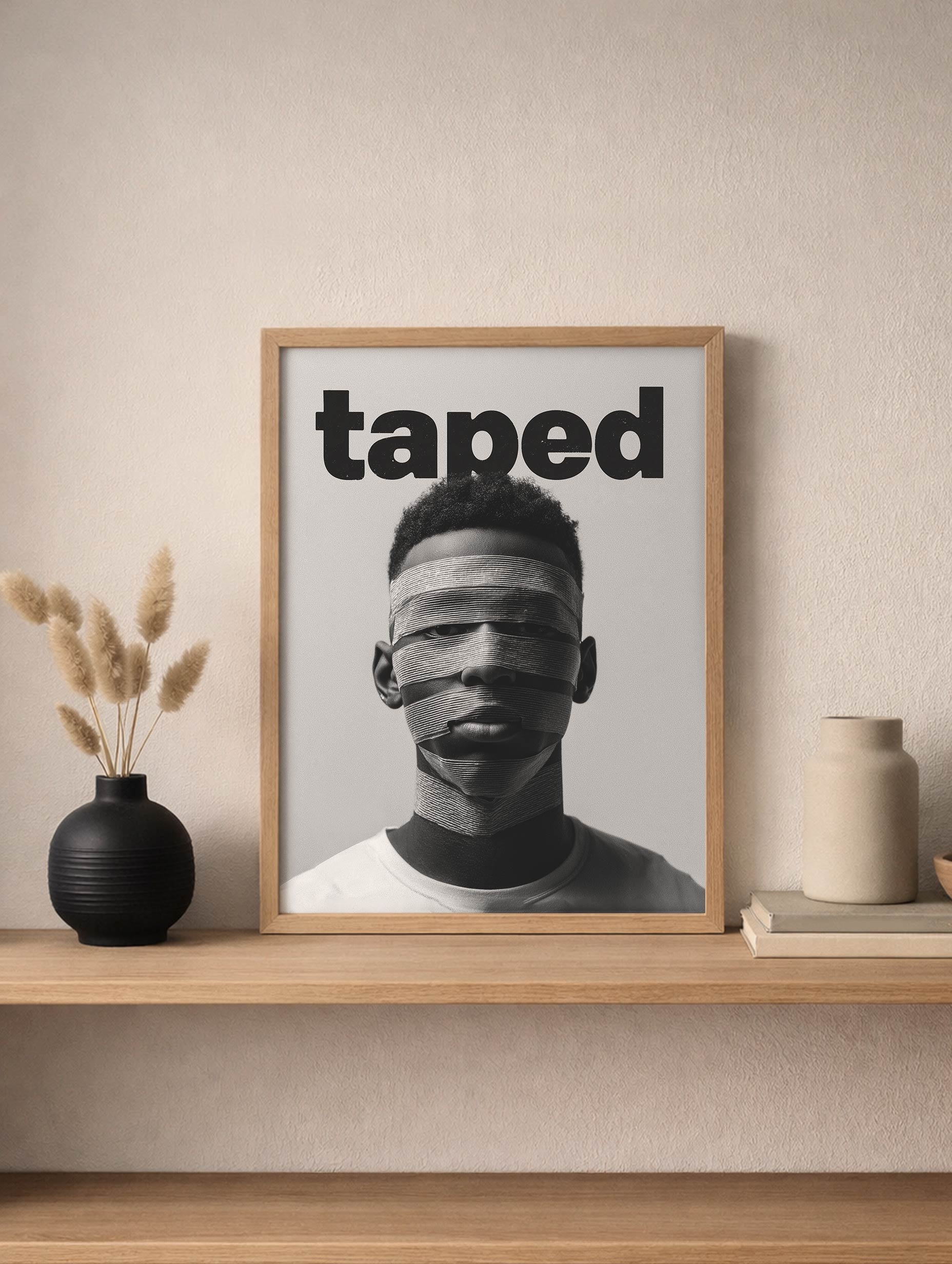 Taped Black and White Poster Mockup