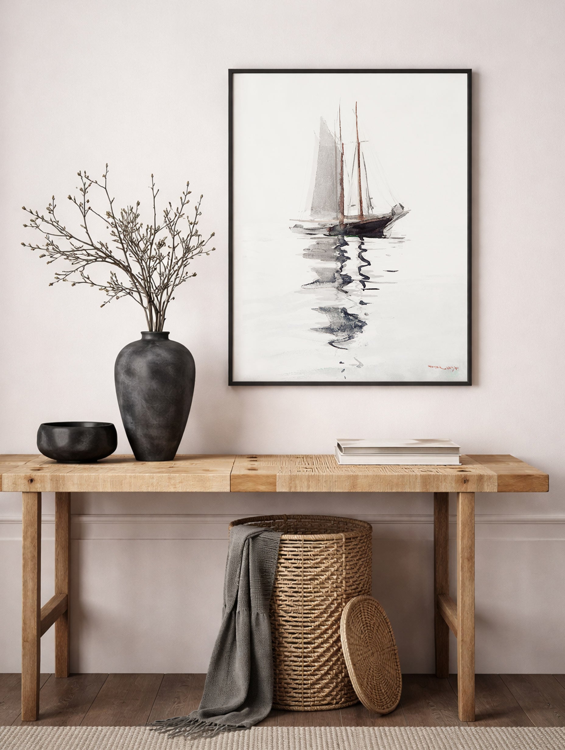 Two-masted Schooner with Dory Winslow Homer Art Mockup