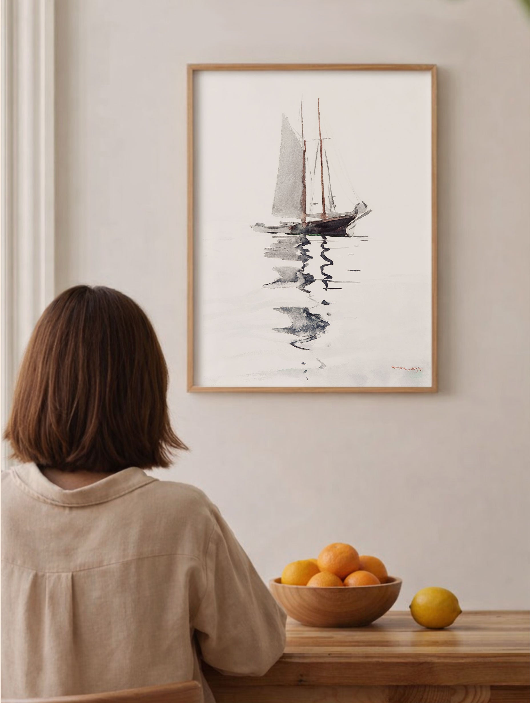Two-masted Schooner with Dory Winslow Homer Art Print Mockup