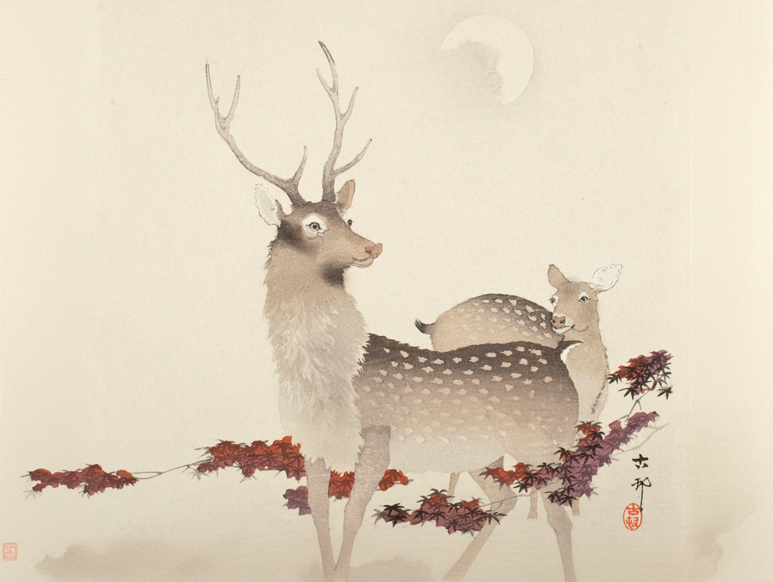Two Deer Ohara Koson Art Print - Japanese Poster