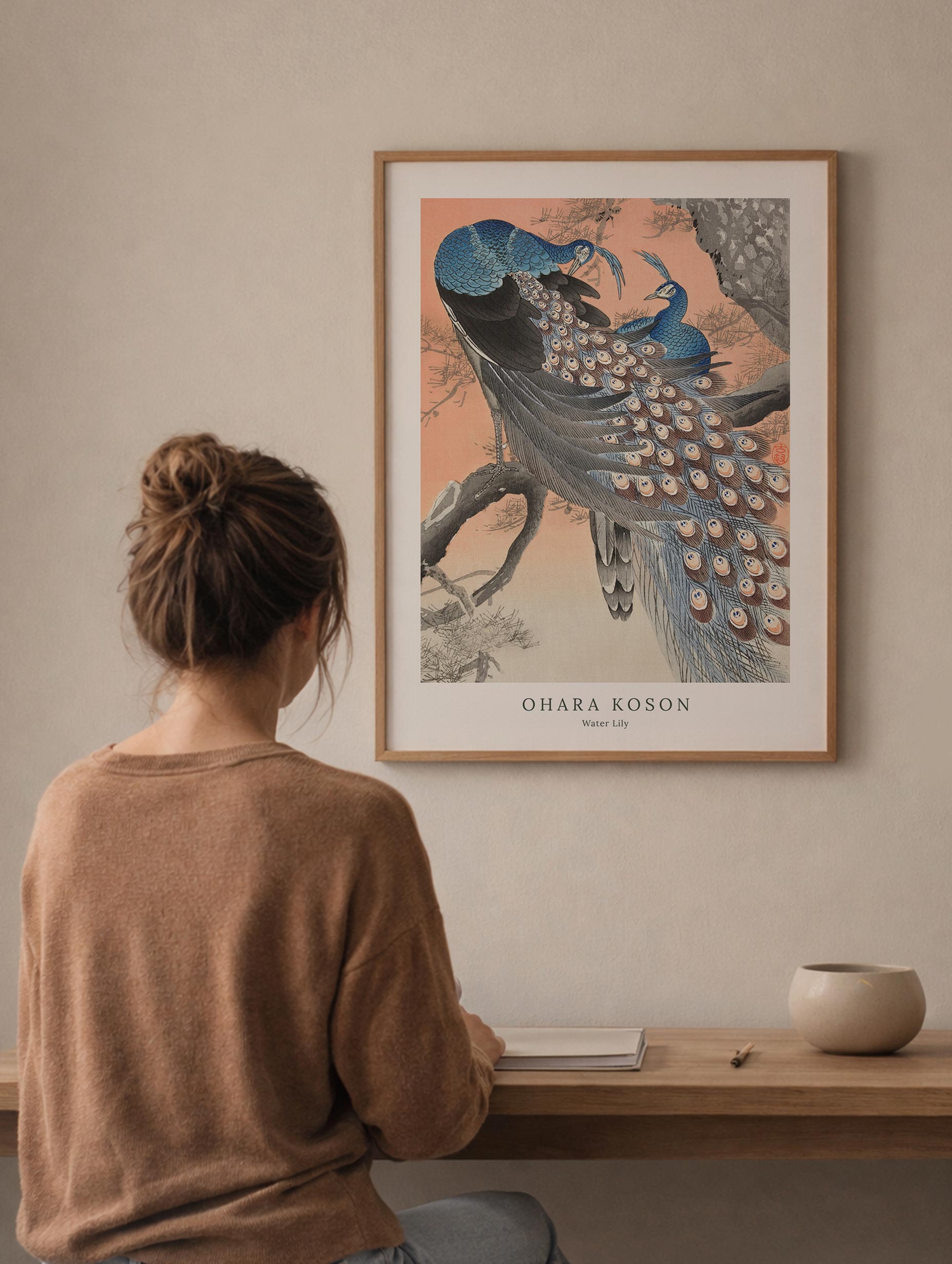 Two Peacocks on Tree Branch - Ohara Koson Mockup