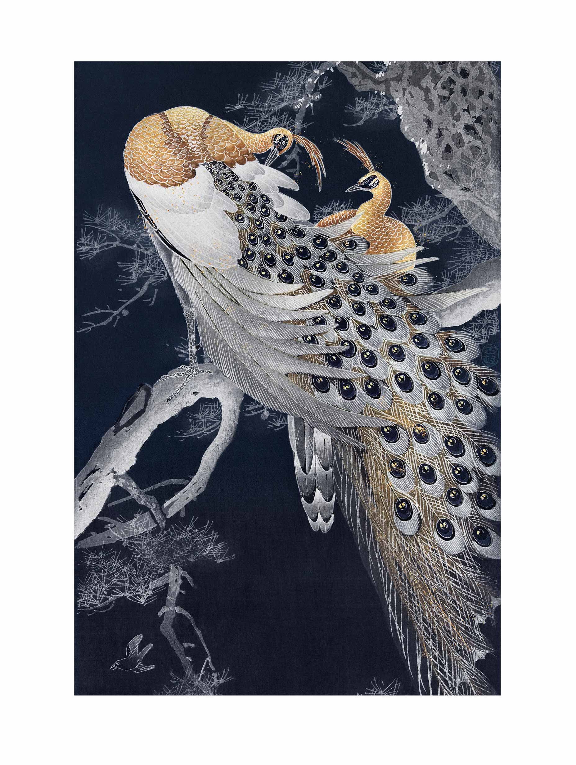 Two peacocks in a tree - Ohara Koson